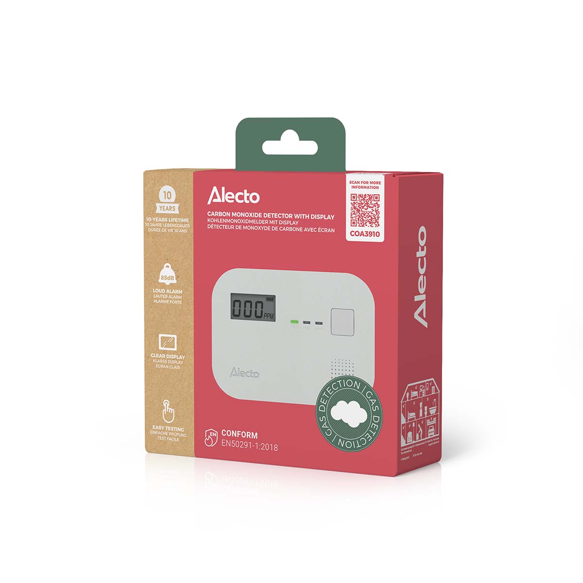 Kohlenmonoxidalarm mit 10 Jahren Sensorlaufzeit und Display