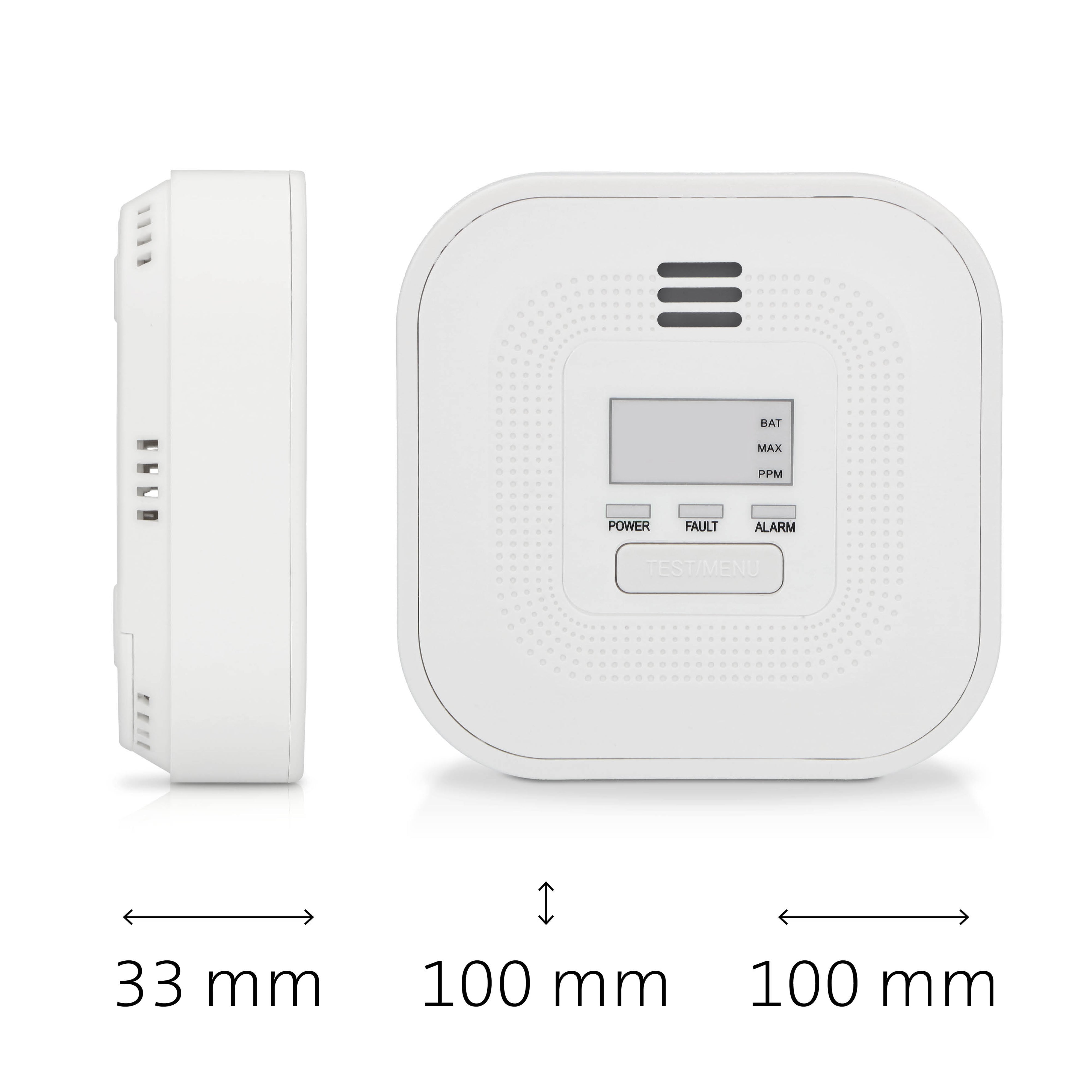 Kohlenmonoxidmelder mit Display und 10 Jahren Batterie- und Sensorlaufzeit Weiß