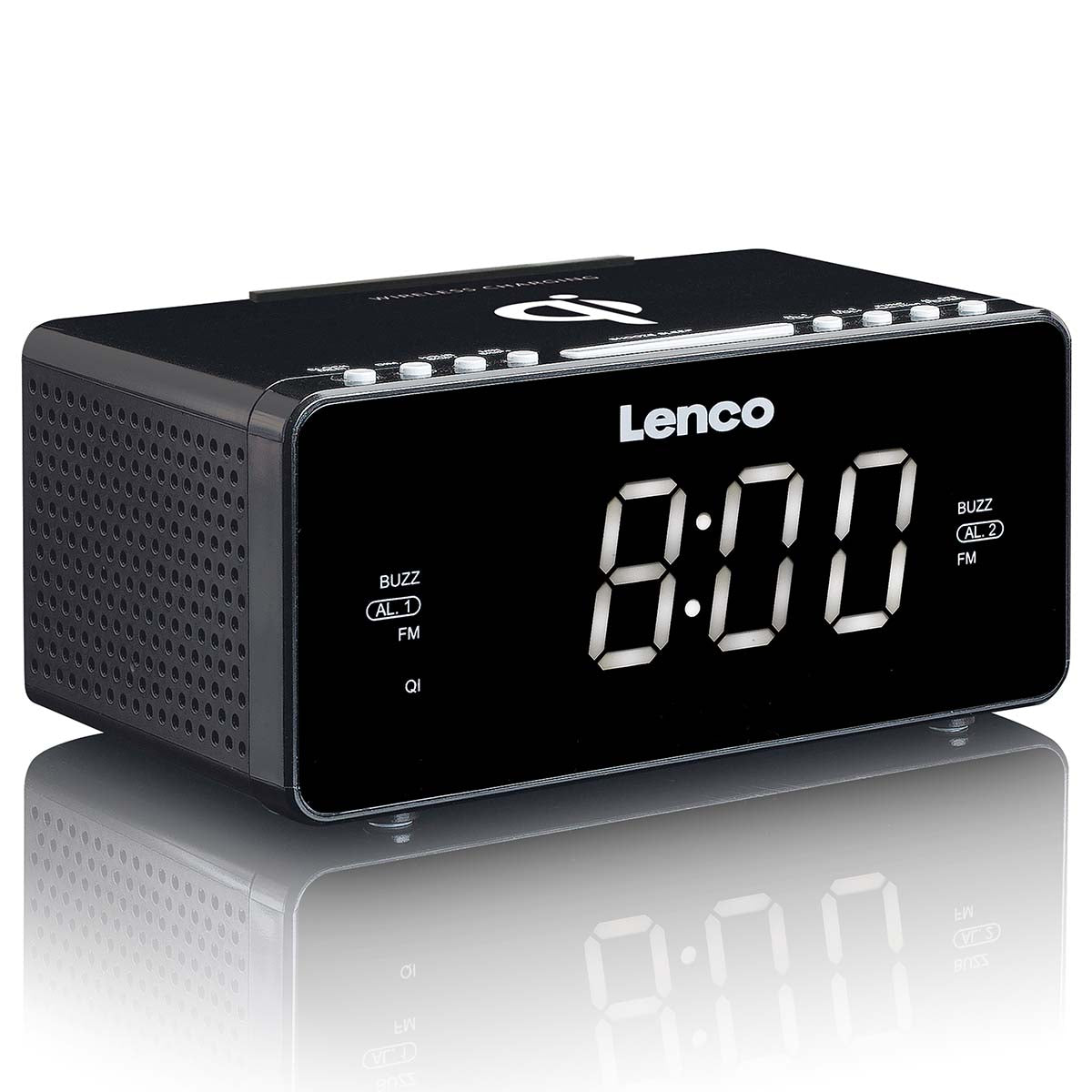 Stereo FM Radiowecker mit USB und Qi Wireless Smartphone-Ladung Schwarz