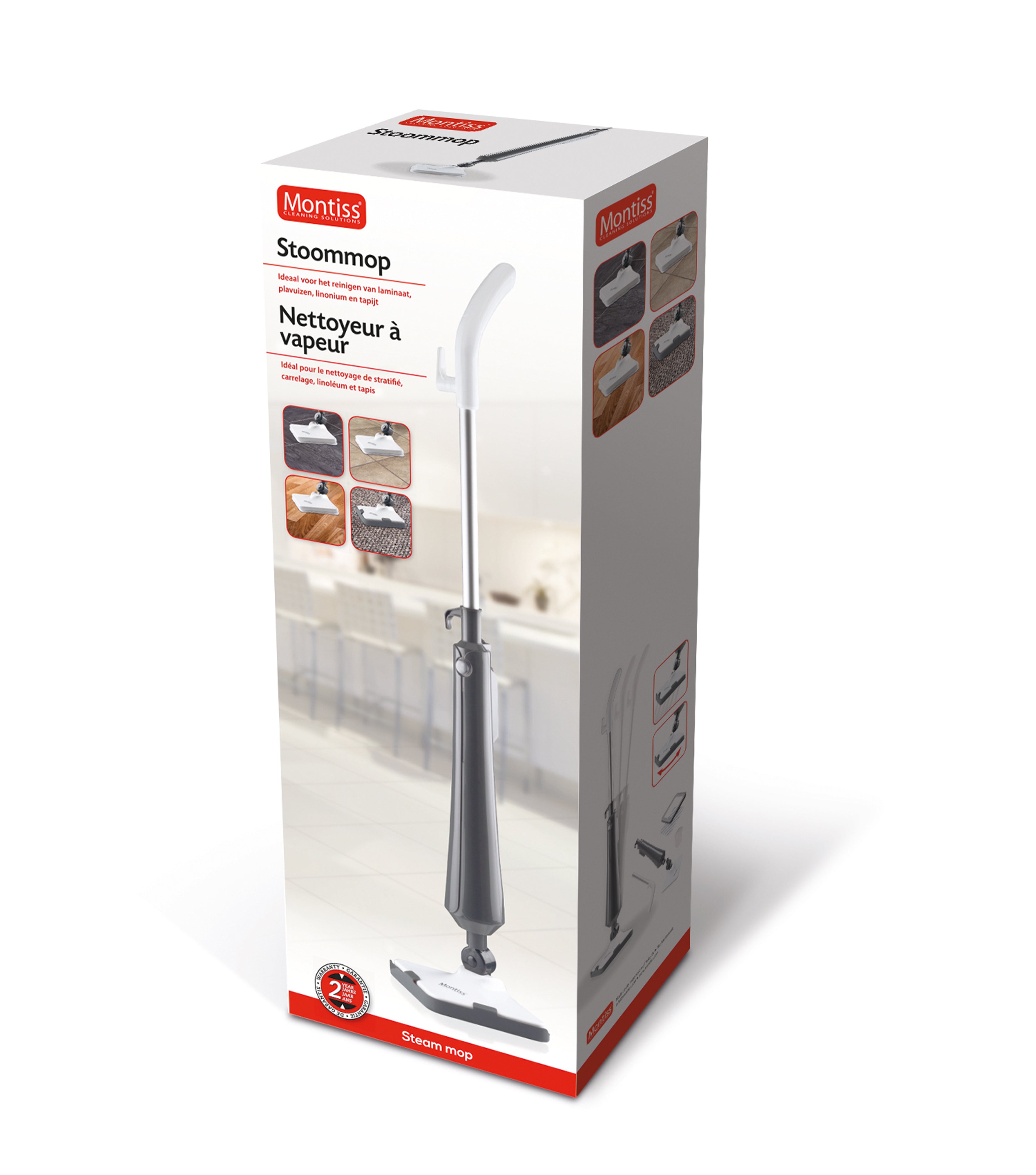 Dampfmopp Grau 350 ml mit 4m Kabel und 4 Zubehörteilen