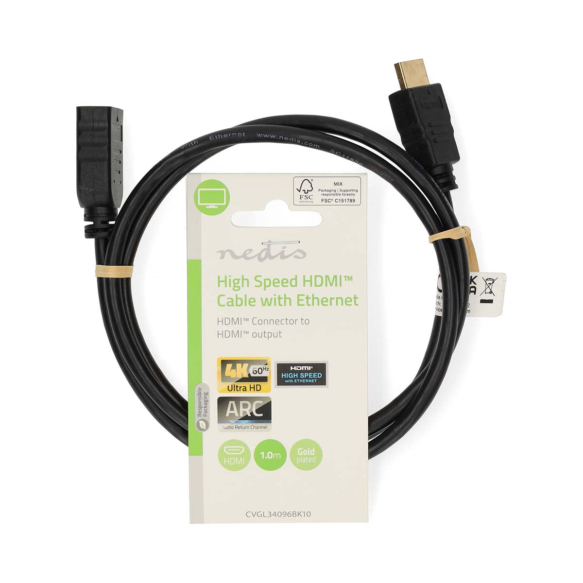 High Speed HDMI ™ Kabel mit Ethernet | HDMI™ Stecker | HDMI™ Ausgang | 4K@60Hz | ARC | 10.2 Gbps | 1.00 m | Rund | PVC | Schwarz | Label