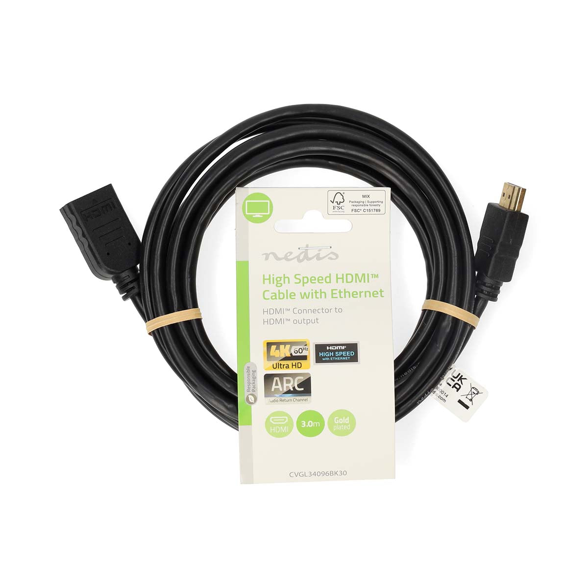 High Speed HDMI ™ Kabel mit Ethernet | HDMI™ Stecker | HDMI™ Ausgang | 4K@60Hz | ARC | 10.2 Gbps | 3.00 m | Rund | PVC | Schwarz | Label