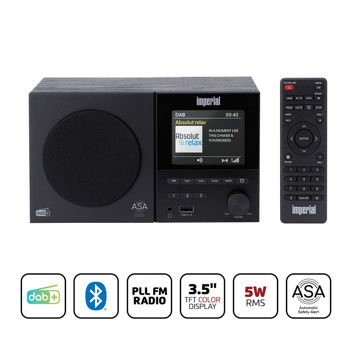 DABMAN-120BK DAB+, FM radio with BT,RC mit automatischem Sicherheitswarnsystem ASA