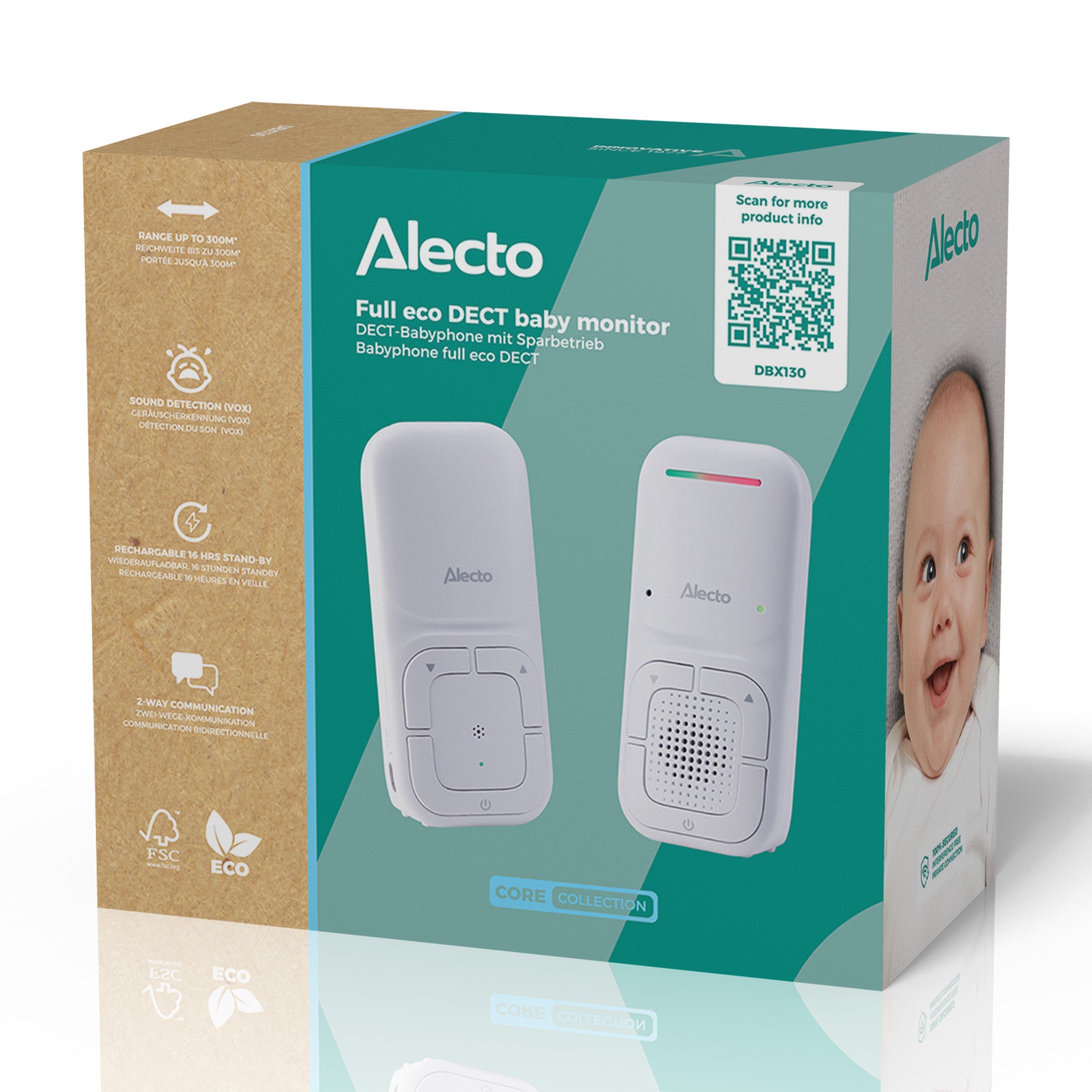 Modernes Full Eco Audio-Babyphone mit kristallklarer DECT-Klangqualität und langer Standby-Zeit Weiß