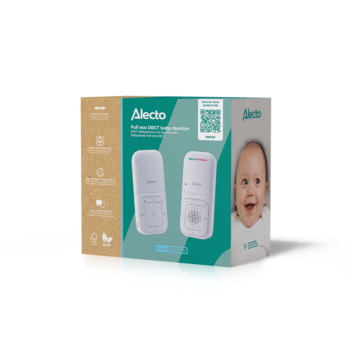 Modernes Full Eco Audio-Babyphone mit kristallklarer DECT-Klangqualität und langer Standby-Zeit Weiß