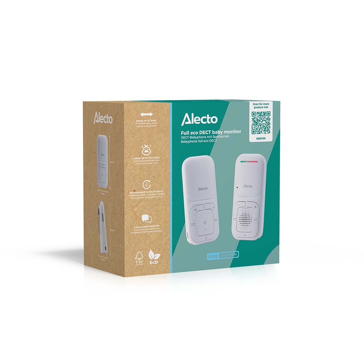 Modernes Full Eco Audio-Babyphone mit kristallklarer DECT-Klangqualität und langer Standby-Zeit Weiß