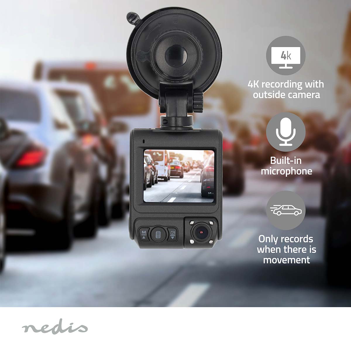 Dash Cam | 4K@30fps | 12 MPixel | 2 " | Wi-Fi | LCD | Duale Kamera | Kabinenkamera | GPS unterstützt | Parksensor | Bewegungserkennung | Nachtsicht | Schwarz