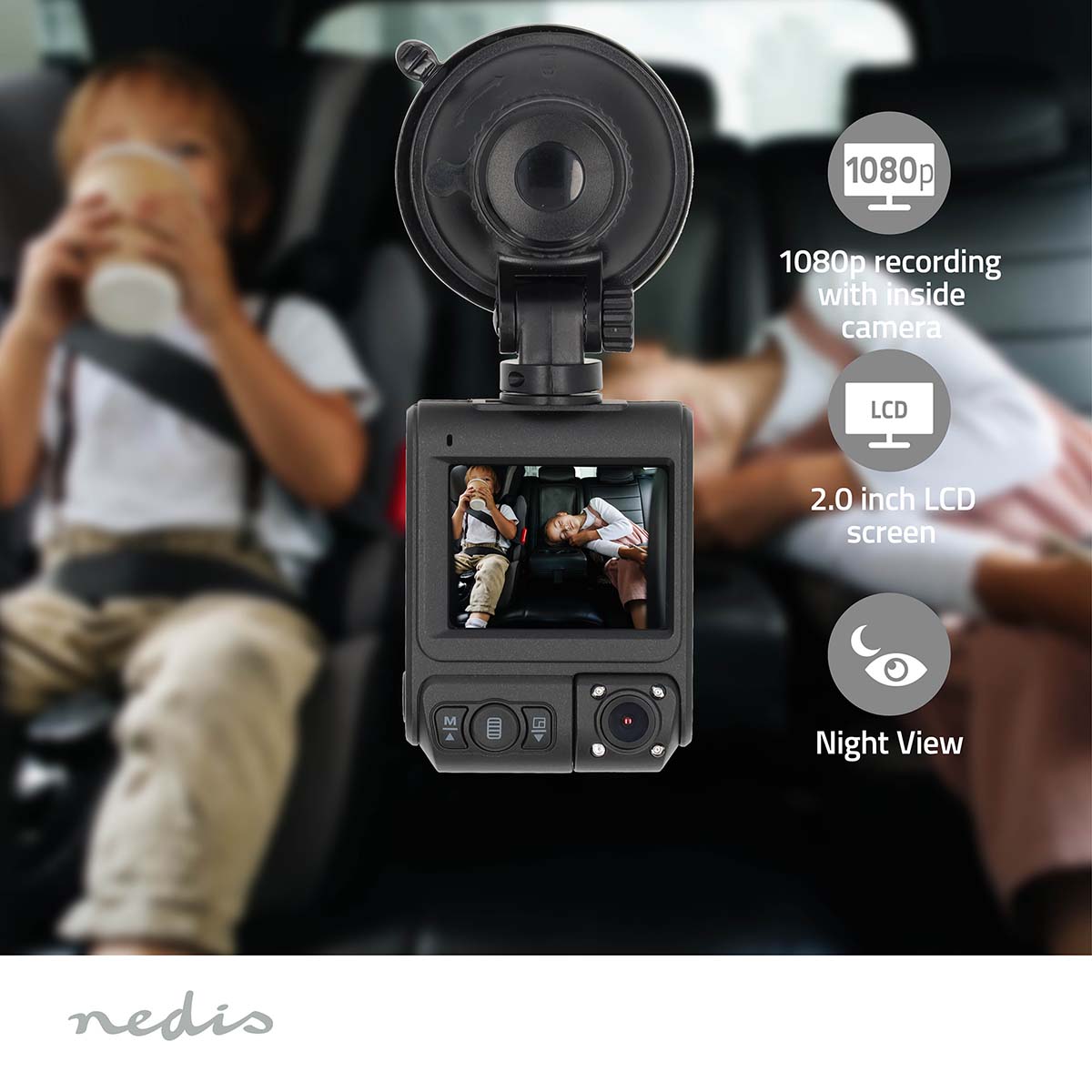 Dash Cam | 4K@30fps | 12 MPixel | 2 " | Wi-Fi | LCD | Duale Kamera | Kabinenkamera | GPS unterstützt | Parksensor | Bewegungserkennung | Nachtsicht | Schwarz