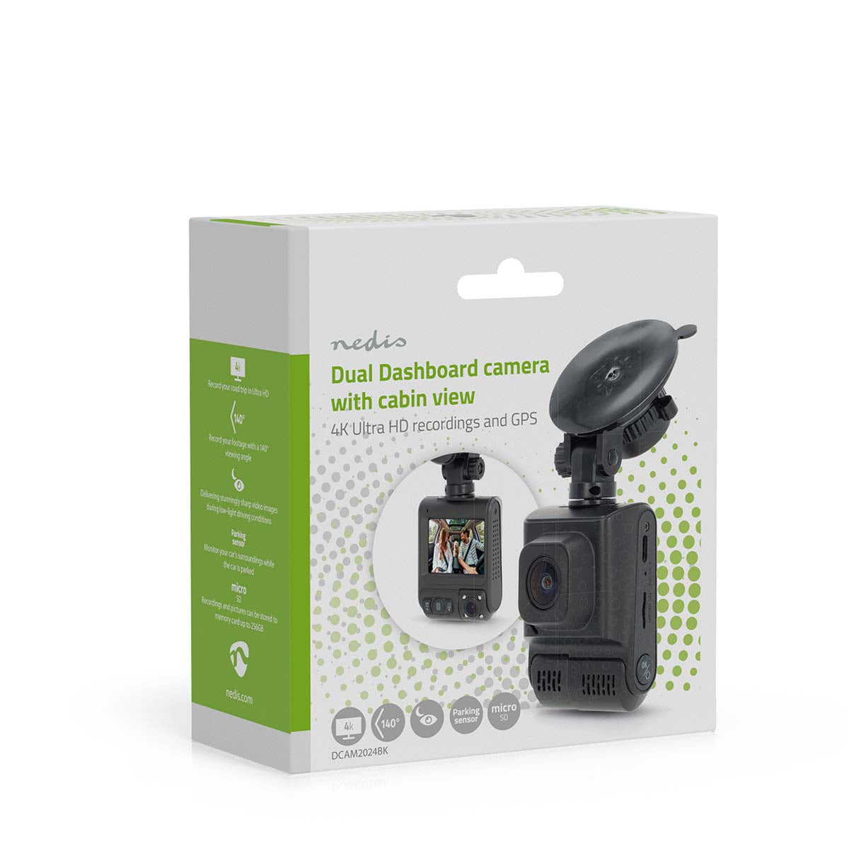 Dash Cam | 4K@30fps | 12 MPixel | 2 " | Wi-Fi | LCD | Duale Kamera | Kabinenkamera | GPS unterstützt | Parksensor | Bewegungserkennung | Nachtsicht | Schwarz