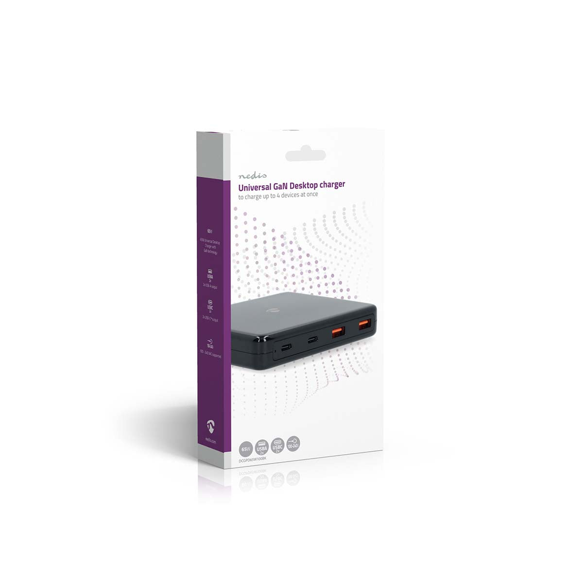Netzladegerät | 65 W | GaN | Schnellladefunktion | 1.5 / 2.0 / 3.0 / 3.25 A A | Anzahl der Ausgänge: 4 | USB-A / USB-C™ | Euro | 1.50 m | Automatische Spannungswahl