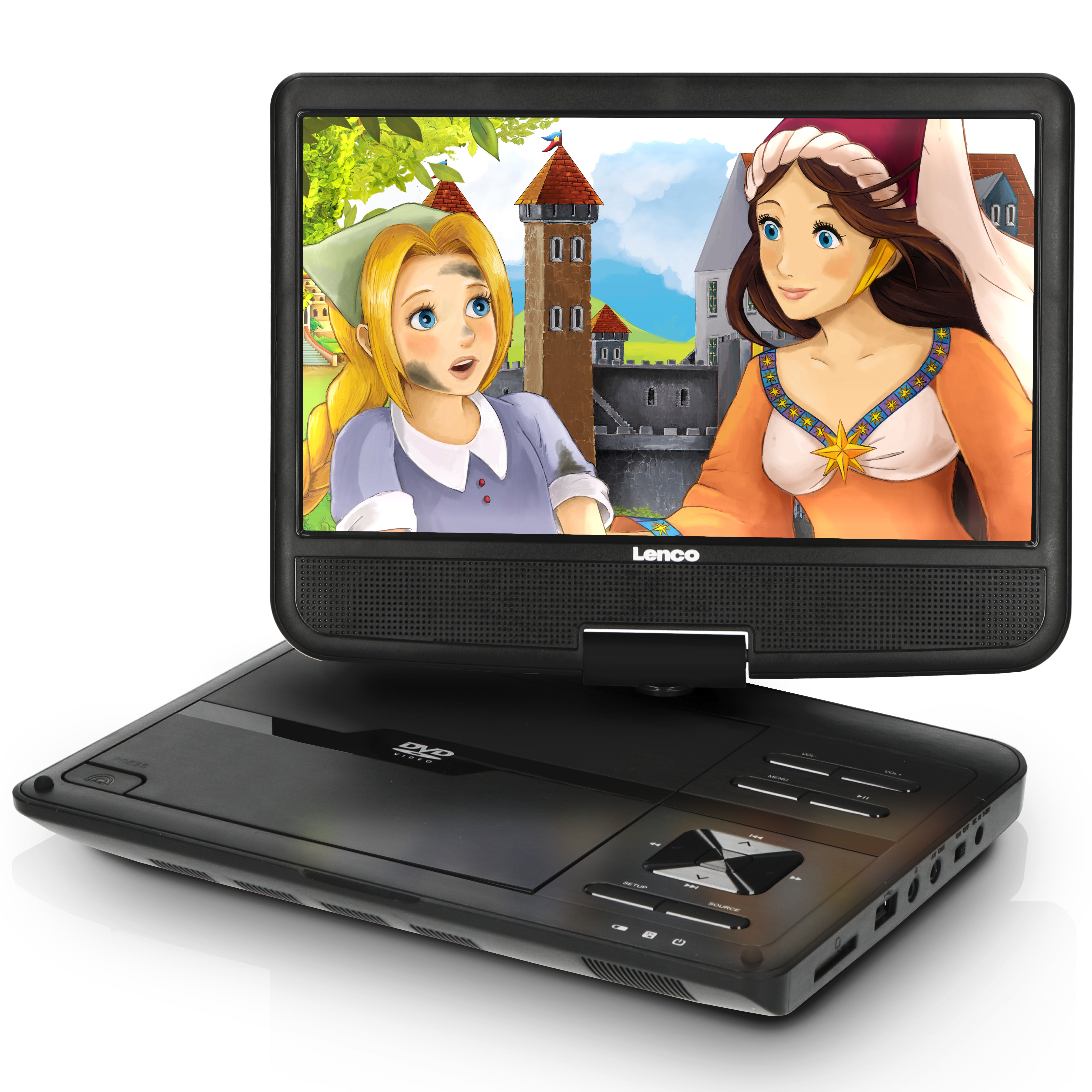 Tragbarer 10" DVD-Player mit USB -Kopfhörer-Aufhängevorrichtung Schwarz