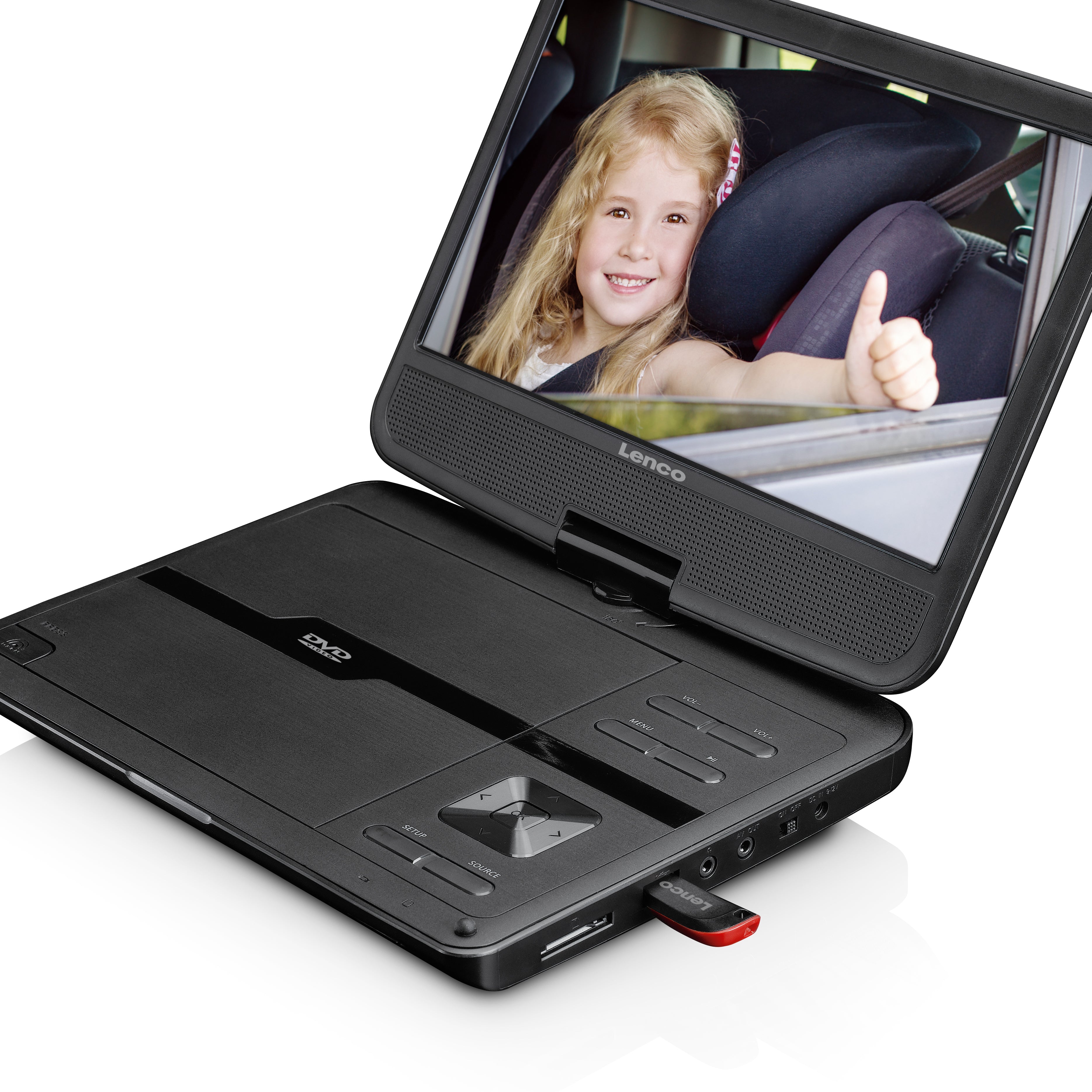 Tragbarer 10" DVD-Player mit USB -Kopfhörer-Aufhängevorrichtung Schwarz