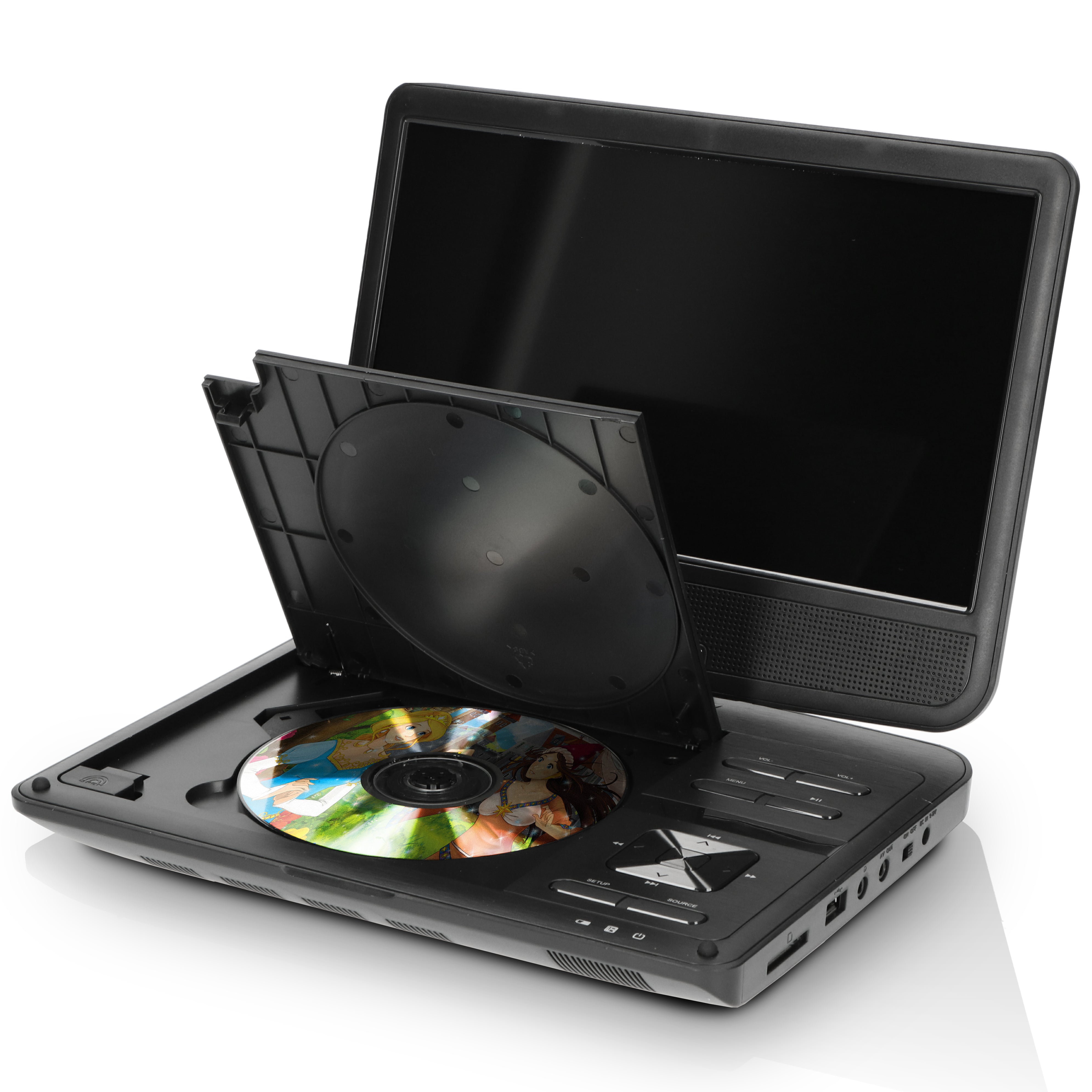 Tragbarer 10" DVD-Player mit USB -Kopfhörer-Aufhängevorrichtung Schwarz