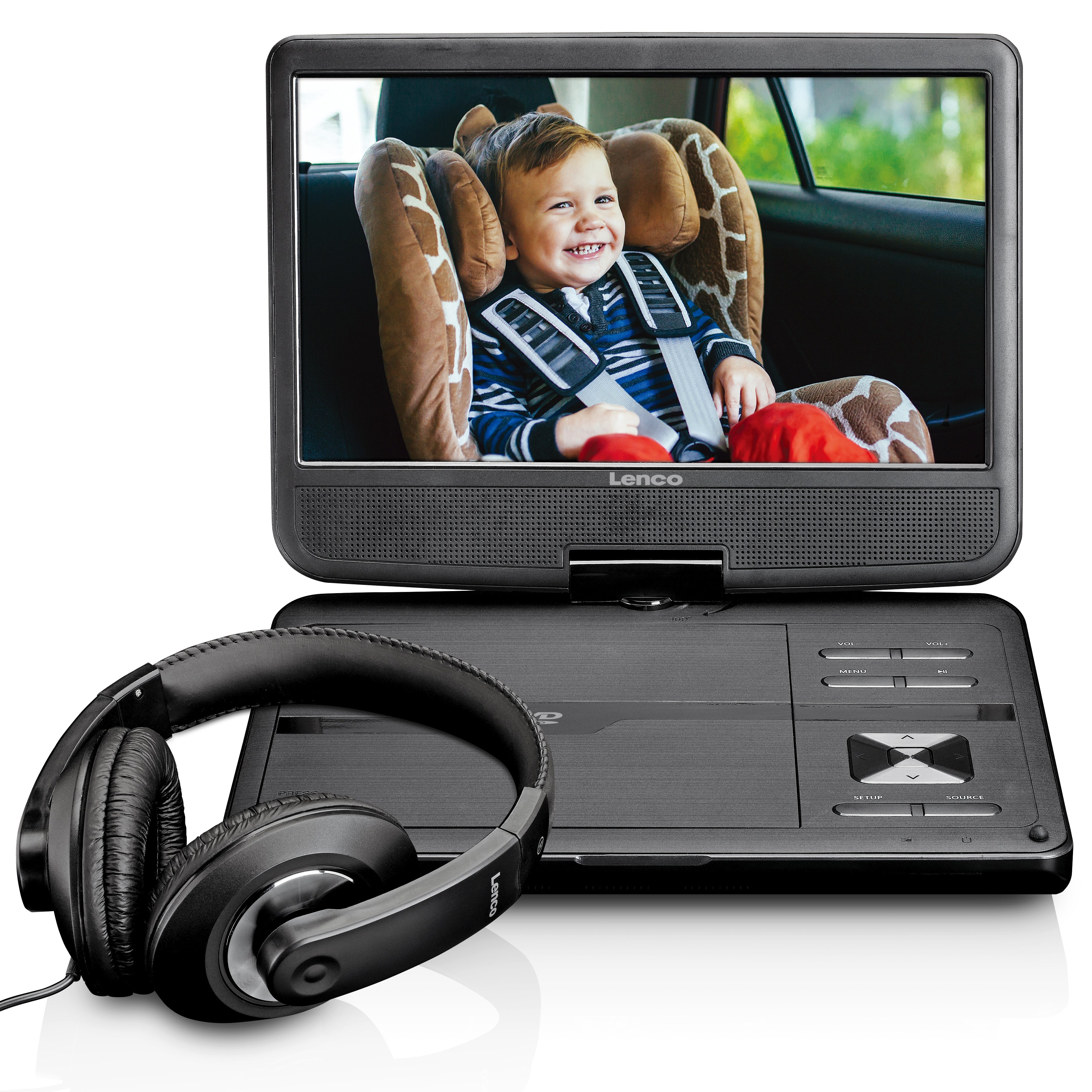 Tragbarer 10" DVD-Player mit USB -Kopfhörer-Aufhängevorrichtung Schwarz