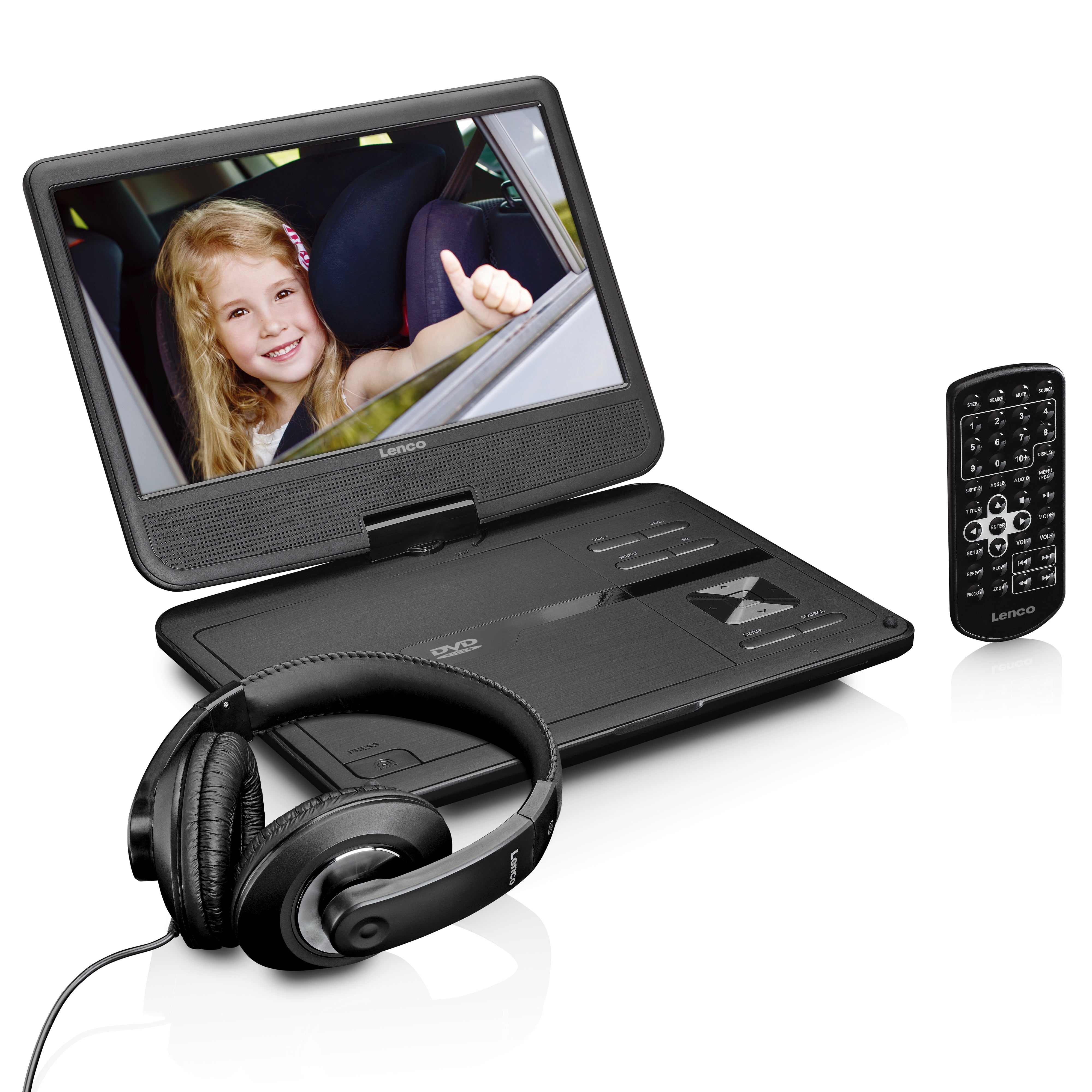 Tragbarer 10" DVD-Player mit USB -Kopfhörer-Aufhängevorrichtung Schwarz