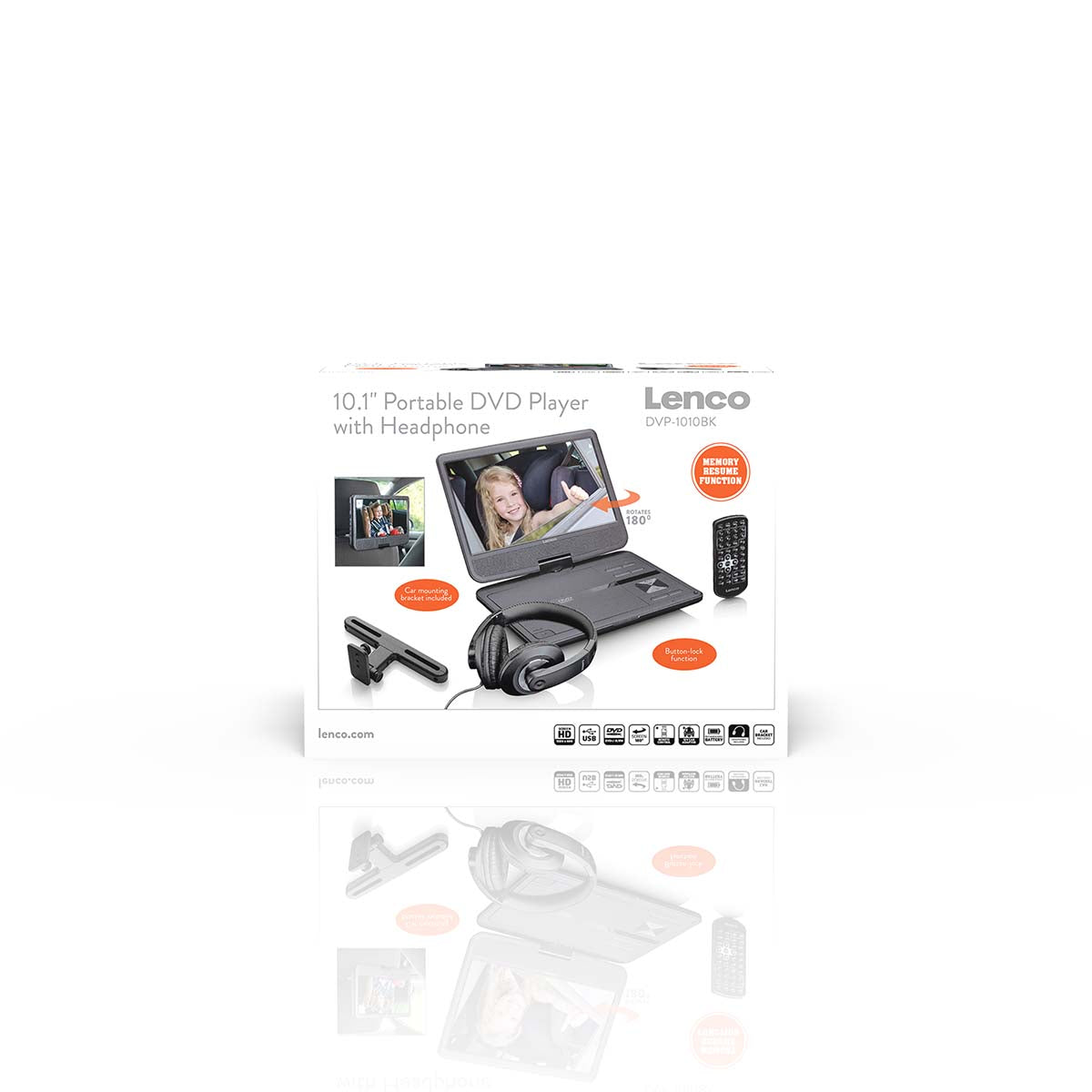 Tragbarer 10" DVD-Player mit USB -Kopfhörer-Aufhängevorrichtung Schwarz