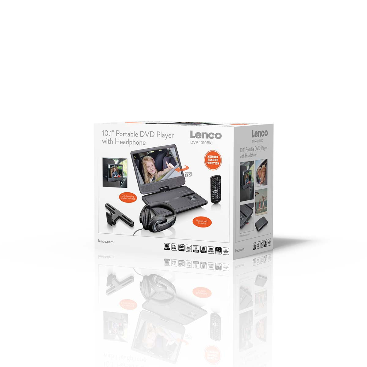 Tragbarer 10" DVD-Player mit USB -Kopfhörer-Aufhängevorrichtung Schwarz