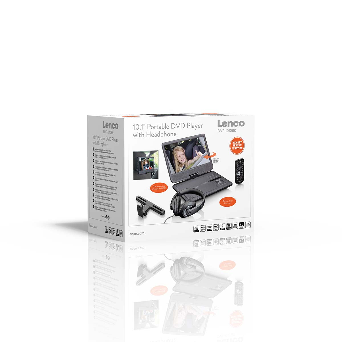 Tragbarer 10" DVD-Player mit USB -Kopfhörer-Aufhängevorrichtung Schwarz