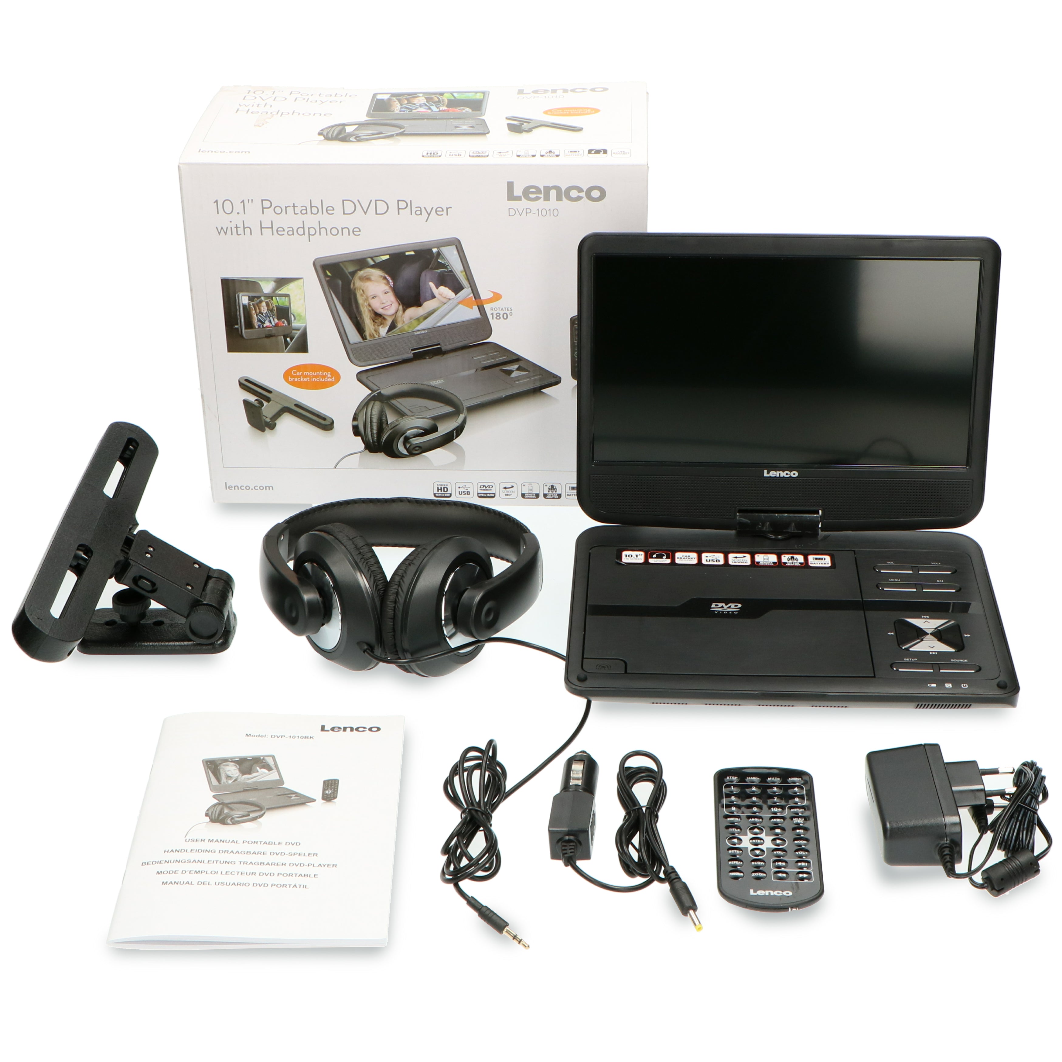Tragbarer 10" DVD-Player mit USB -Kopfhörer-Aufhängevorrichtung Schwarz