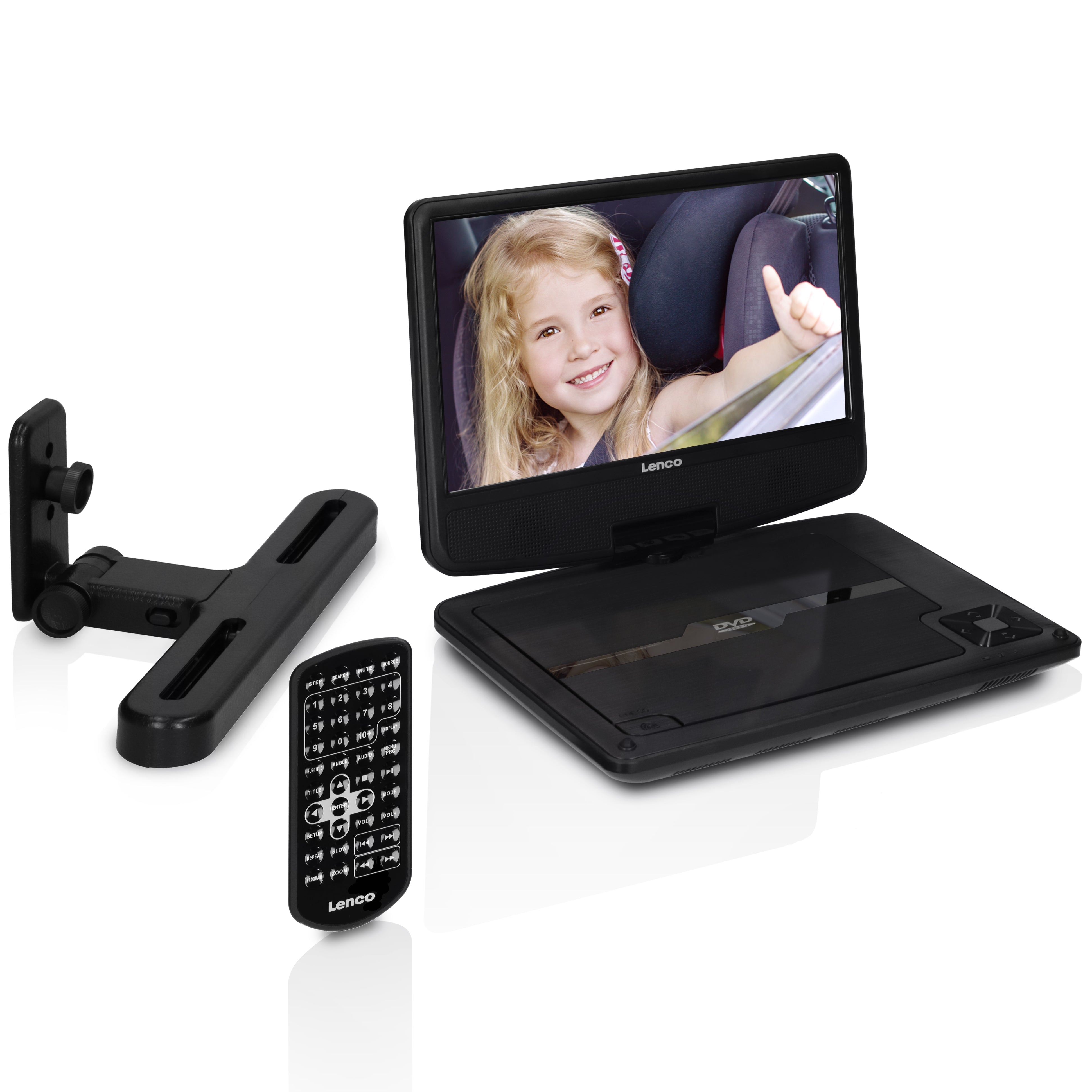9 Zoll portable DVD neues Design mit Halterung Schwarz