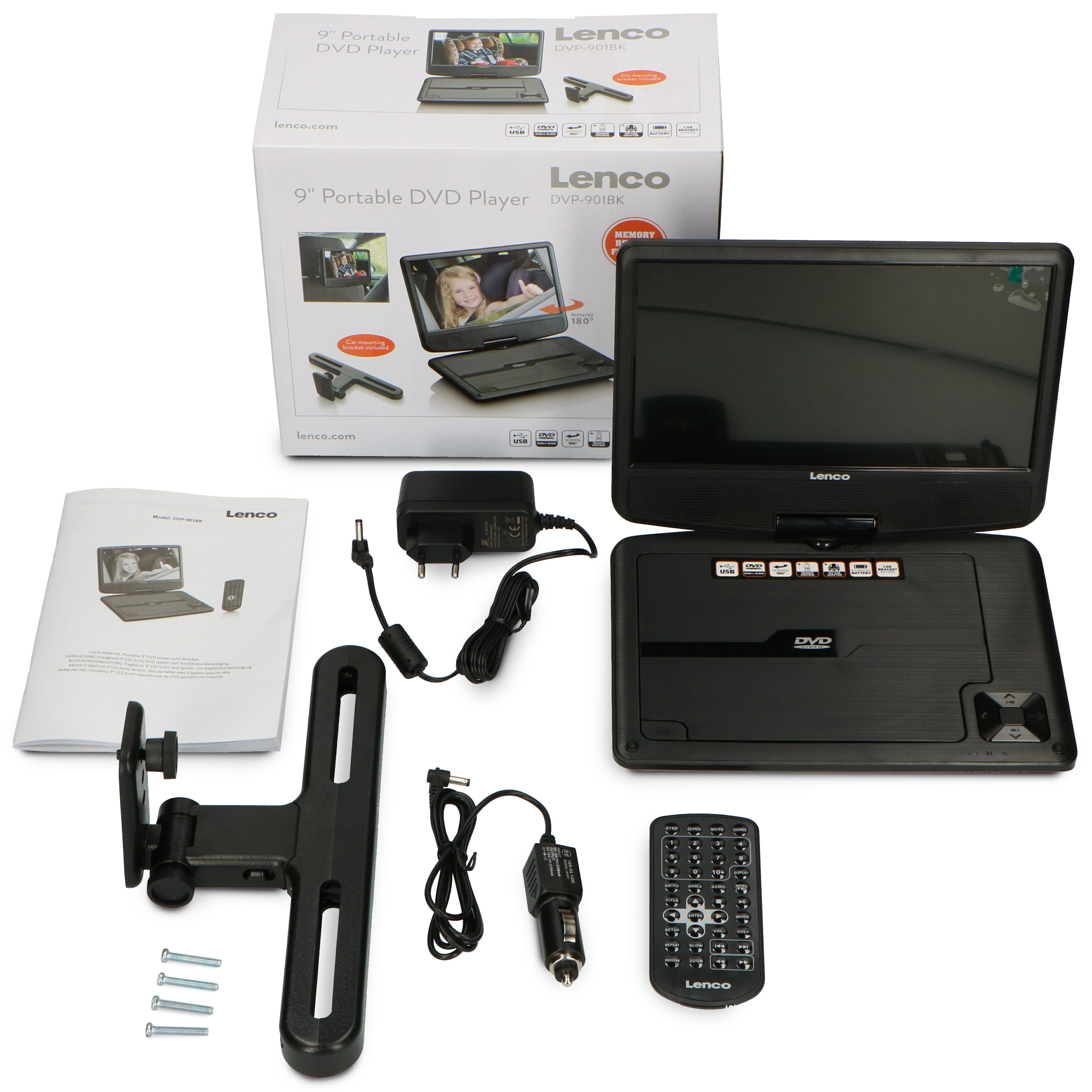 9 Zoll portable DVD neues Design mit Halterung Schwarz