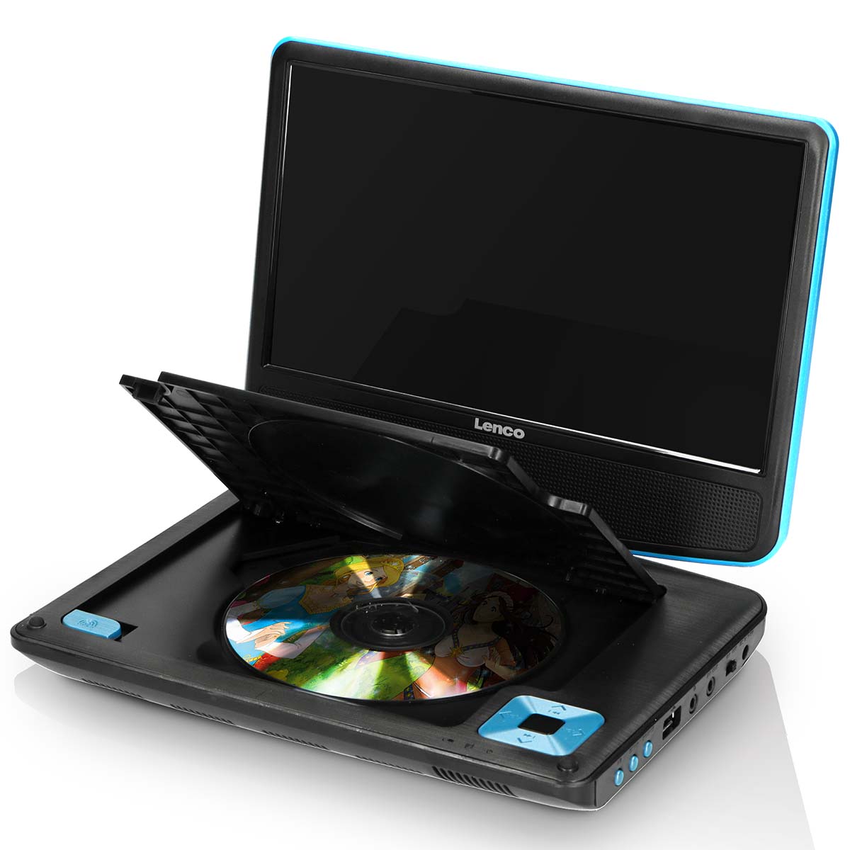 Tragbarer 9"-DVD-Player mit USB-Kopfhörer und Halterung Blau/Schwarz