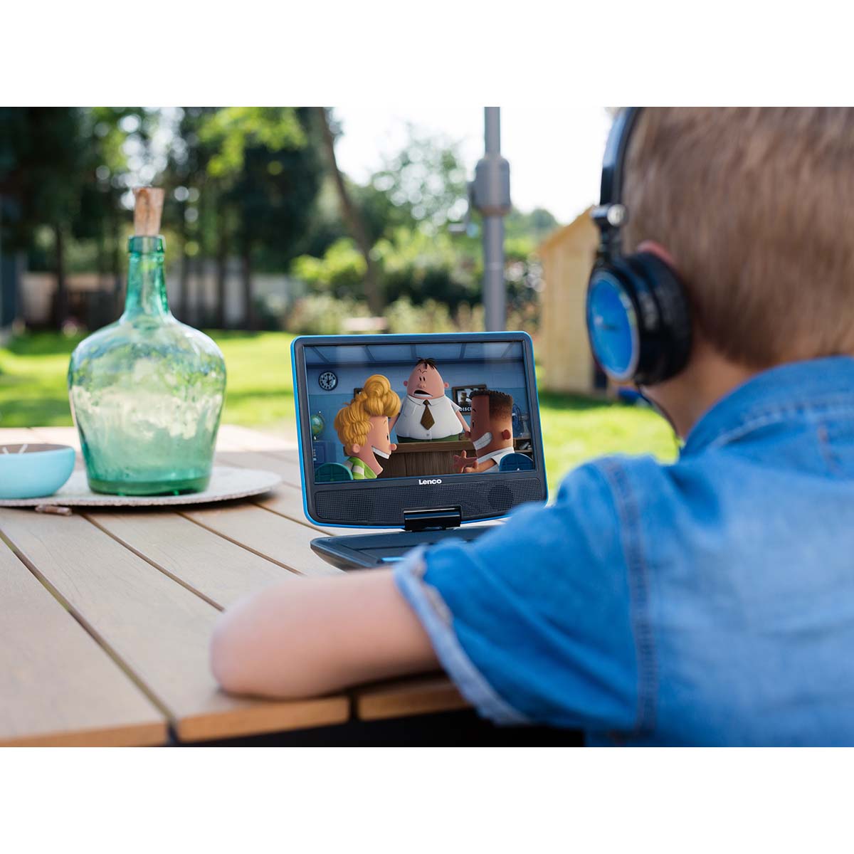 Tragbarer 9"-DVD-Player mit USB-Kopfhörer und Halterung Blau/Schwarz