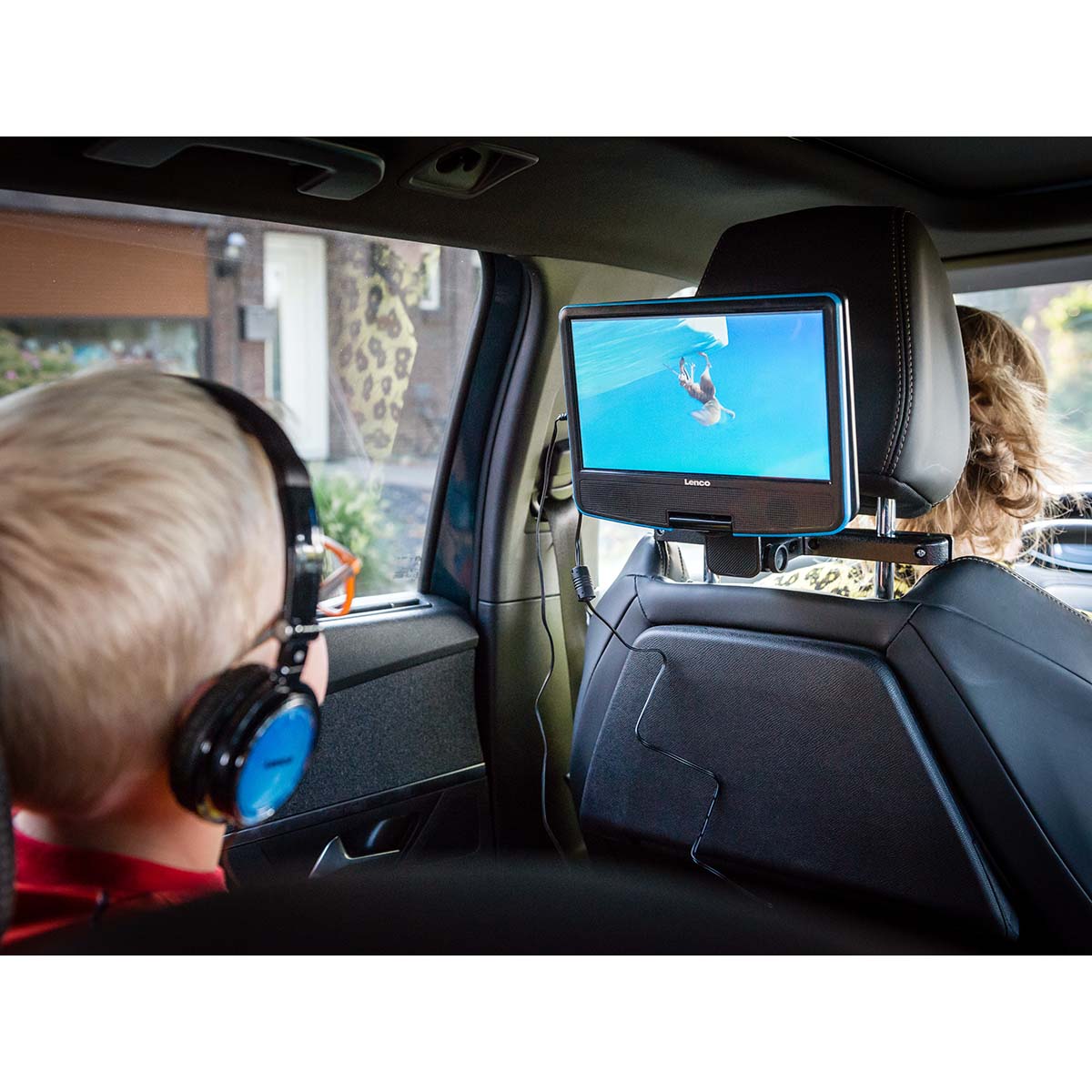 Tragbarer 9"-DVD-Player mit USB-Kopfhörer und Halterung Blau/Schwarz