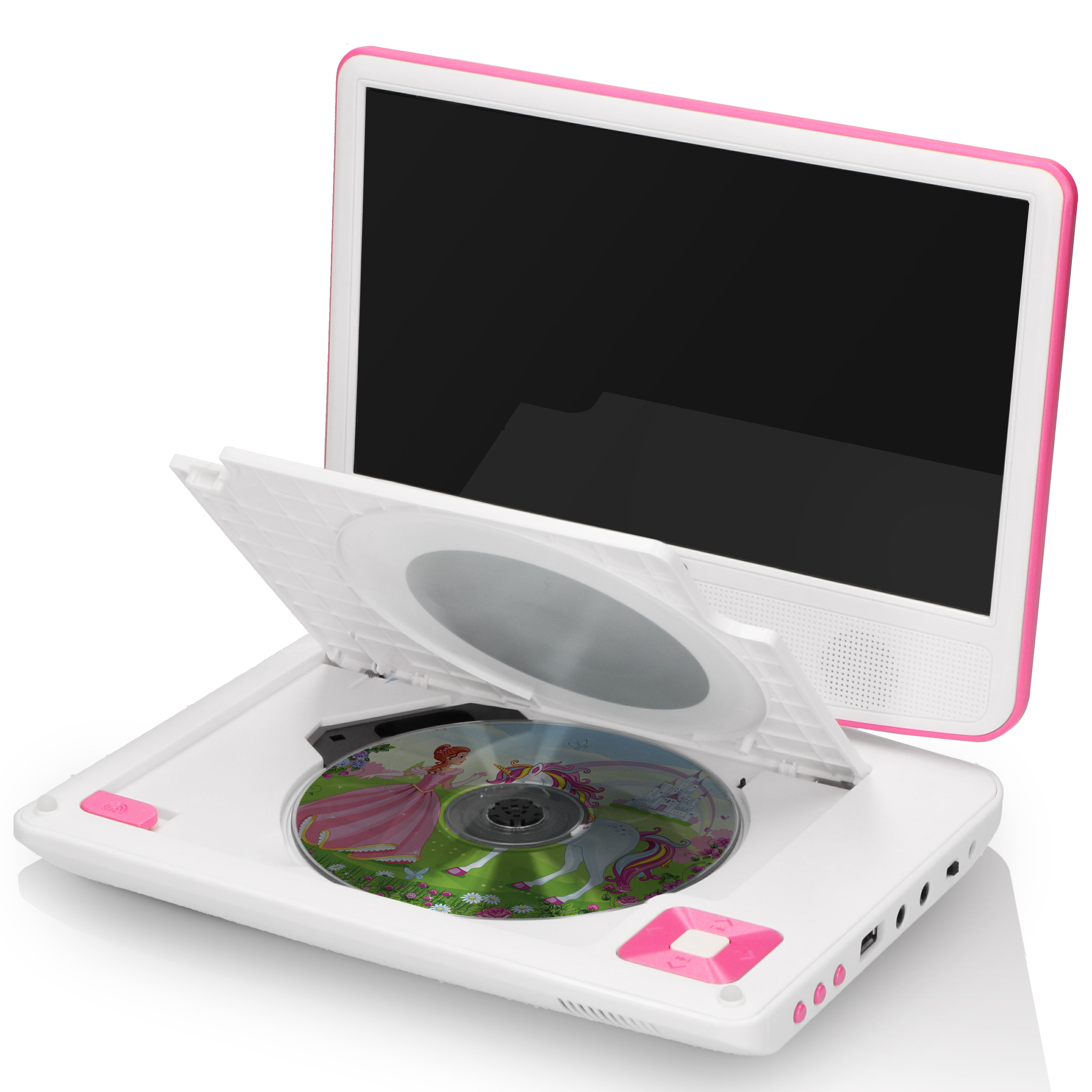 Tragbarer 9"-DVD-Player mit USB-Kopfhörer und Halterung Pink