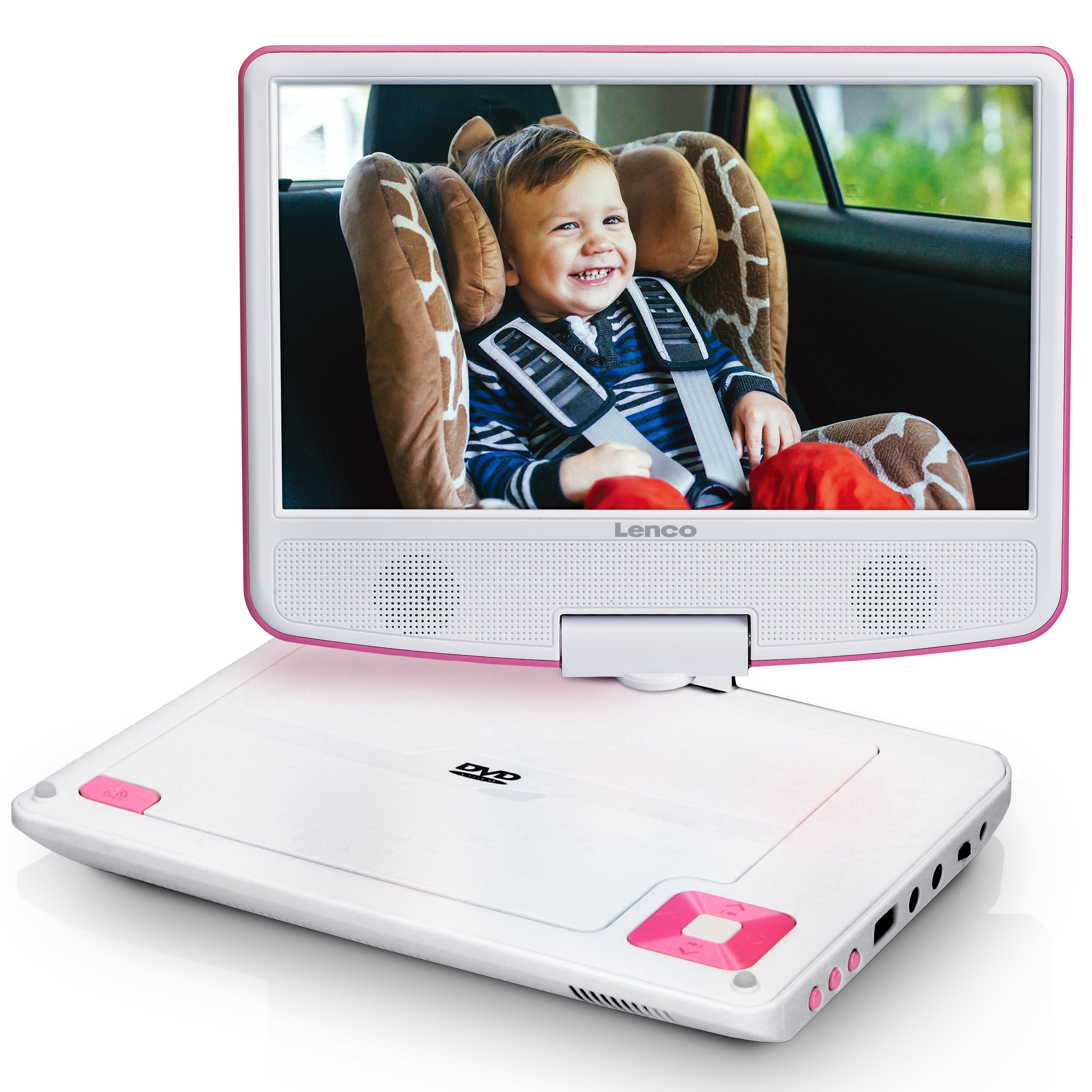 Tragbarer 9"-DVD-Player mit USB-Kopfhörer und Halterung Pink
