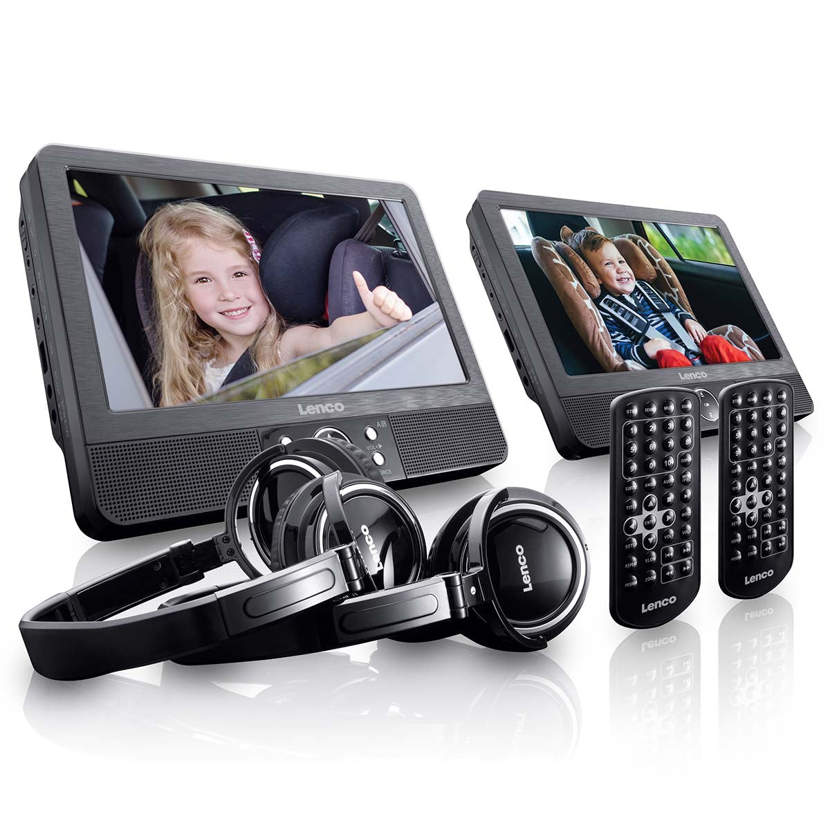 2x 9" tragbarer DVD-Player mit USB SD eingebautem Akku Kopfhörer und Halterung Schwarz