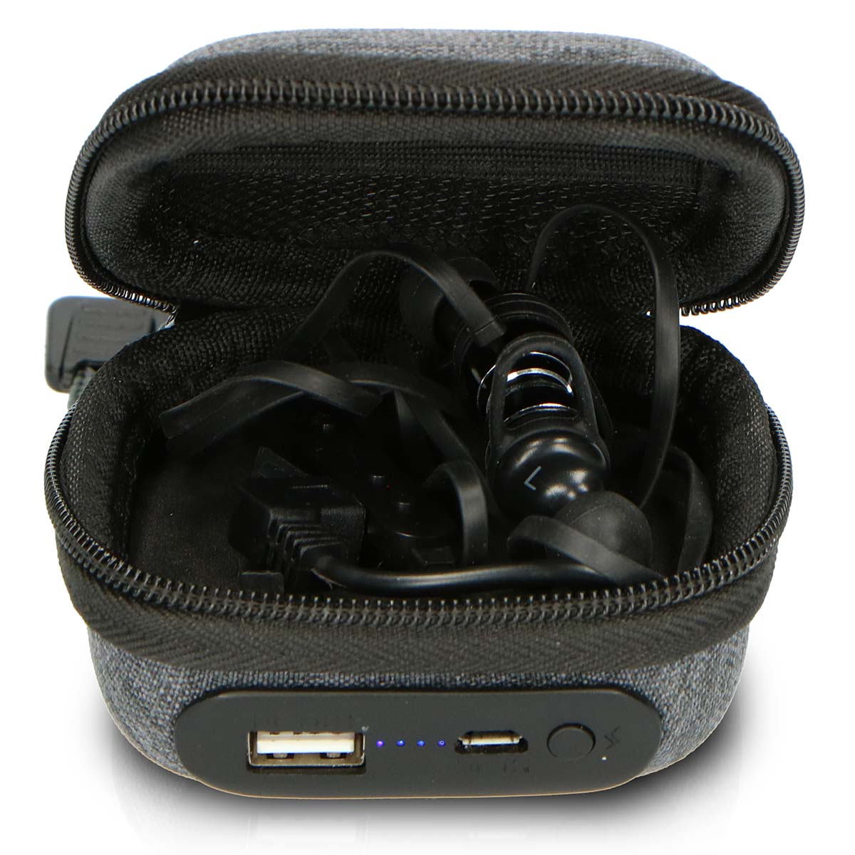 Schweißfeste Bluetooth-Kopfhörer inklusive Powerbank-Tasche Schwarz