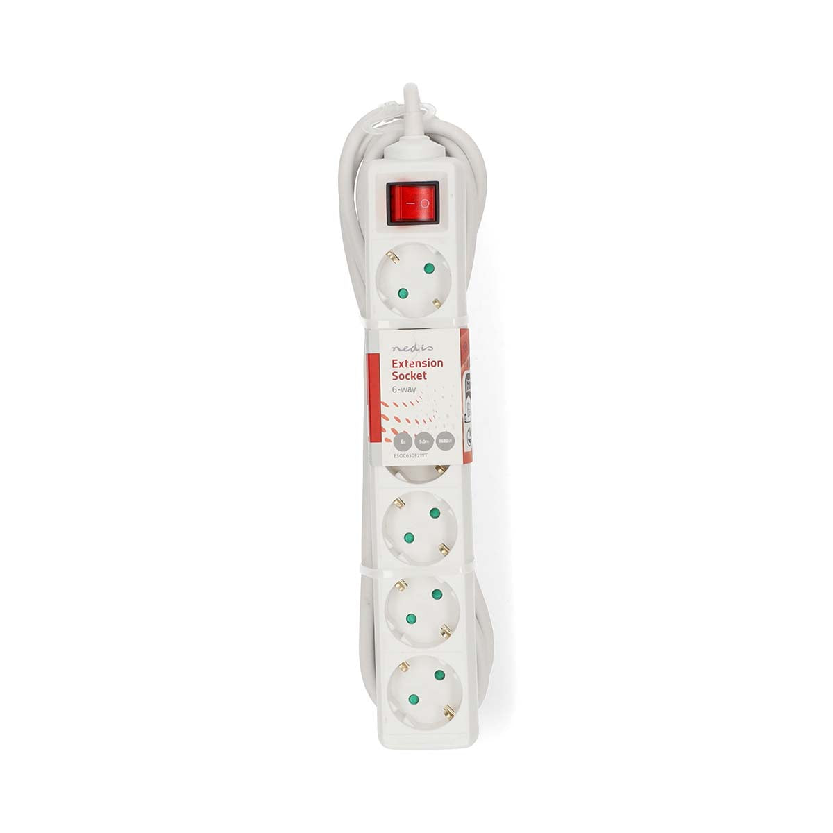 Steckdosenleiste | Schutzkontakt / Typ F (CEE 7/7) | 6-Wege | 5.00 m | 3680 W | 16 A | Art der Erdung: Seitenkontakte | 230 V AC 50/60 Hz | Buchsenwinkel: 45 ° | H05VV-F 3G1.5mm² | Ein-/Ausschalter | Weiss