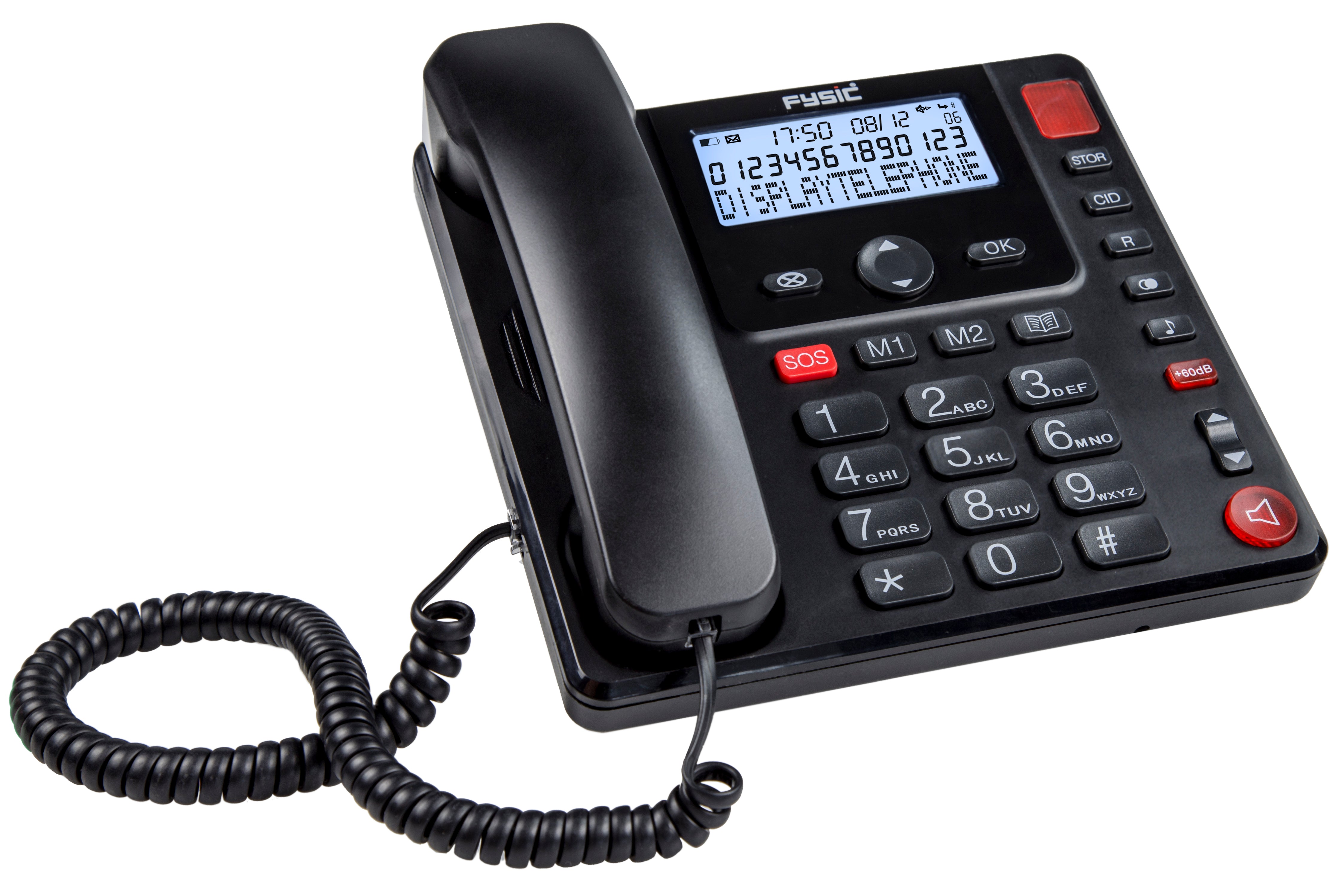 Schnurgebundenes Telefon mit großer Taste und Display für Senioren Schwarz