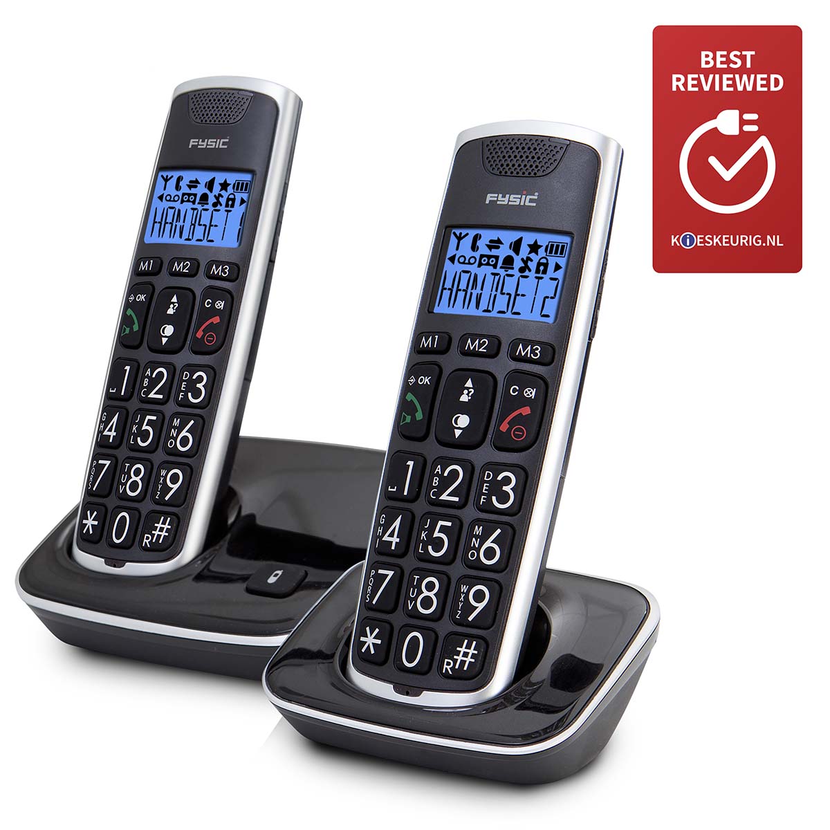 Senior DECT-Telefon mit großen Tasten und 2 Mobilteilen schwarz