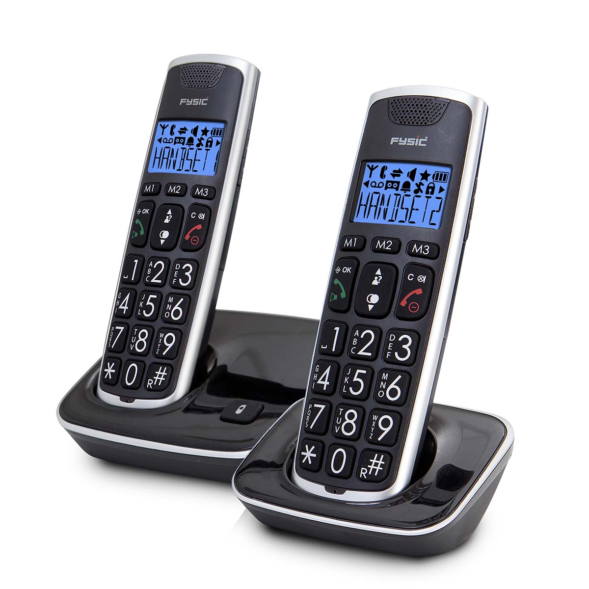 Senior DECT-Telefon mit großen Tasten und 2 Mobilteilen schwarz
