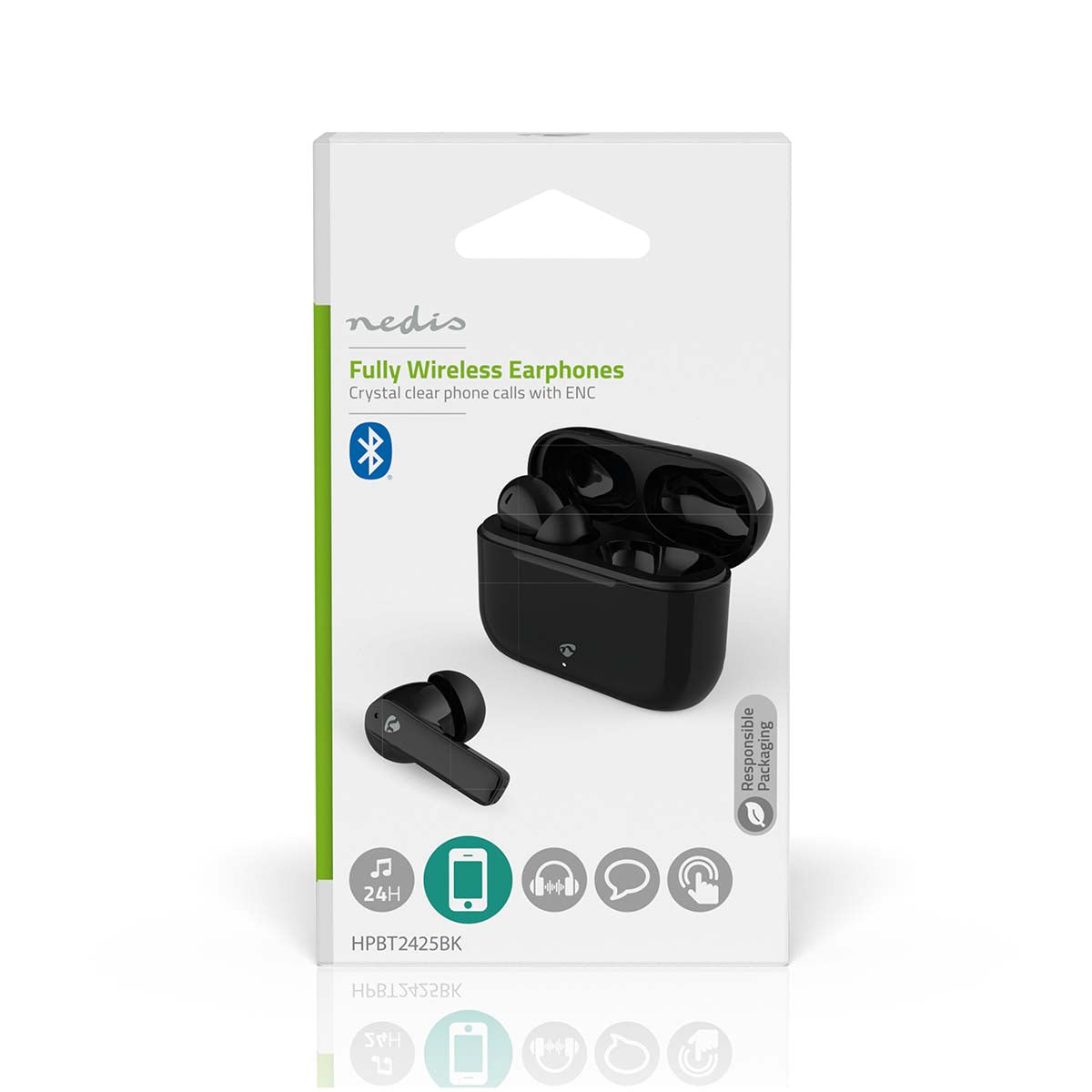 Vollständig drahtlose Kopfhörer | ENC (Environmental Noise Cancelling) | Bluetooth® | max. Batteriespielzeit: 24 Std | Berührungssteuerung | Ladegehäuse | Kabelloses Ladegehäuse | Eingebautes Mikro | Stimmkontrolle | Rauschunterdrückung | IPX4 | Schwarz