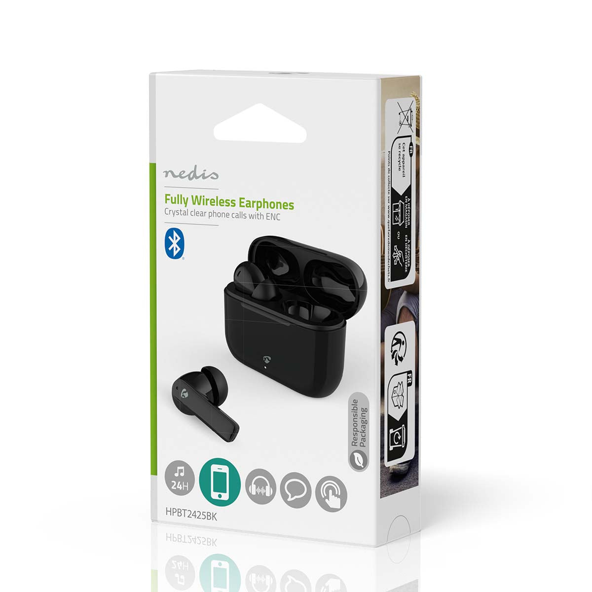 Vollständig drahtlose Kopfhörer | ENC (Environmental Noise Cancelling) | Bluetooth® | max. Batteriespielzeit: 24 Std | Berührungssteuerung | Ladegehäuse | Kabelloses Ladegehäuse | Eingebautes Mikro | Stimmkontrolle | Rauschunterdrückung | IPX4 | Schwarz