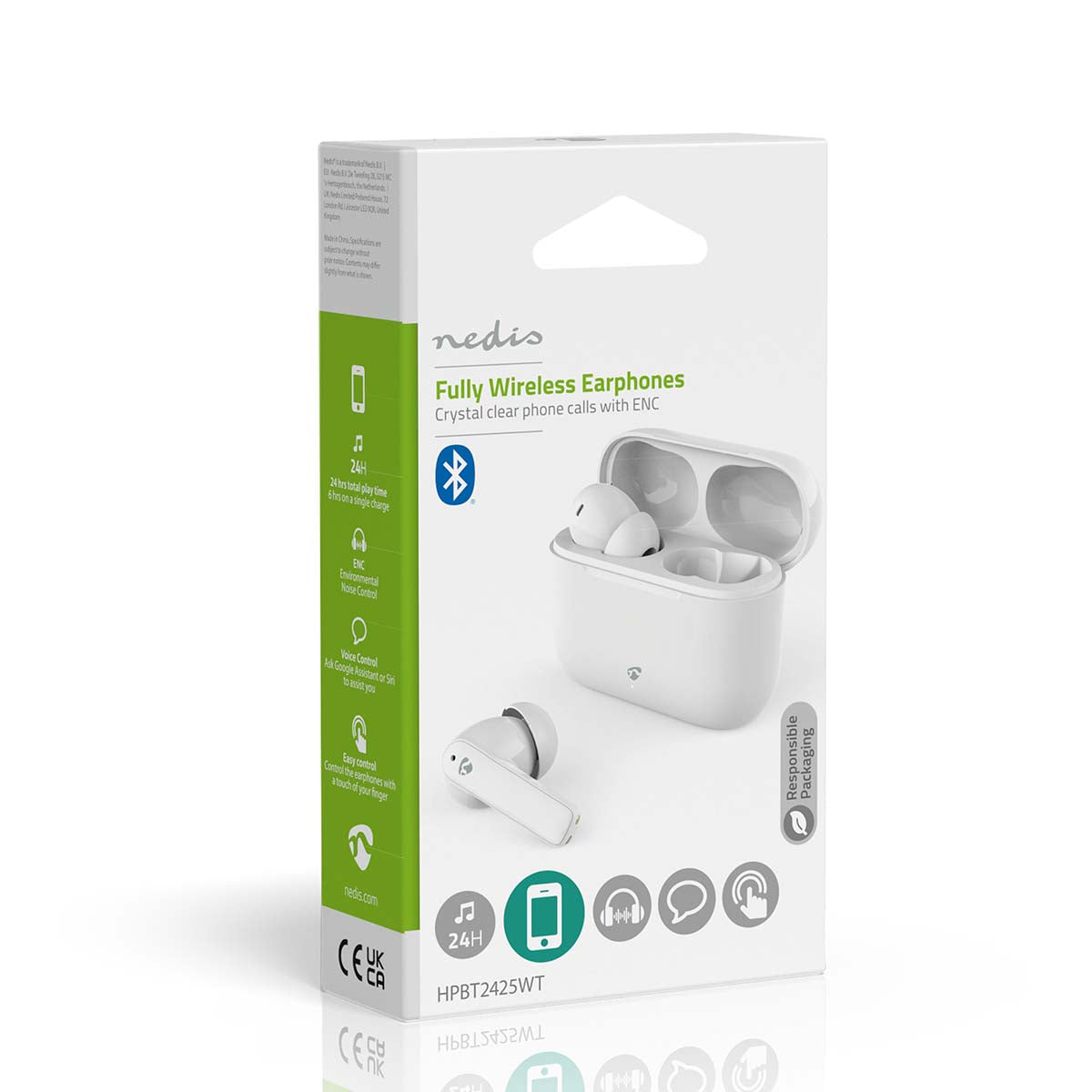 Vollständig drahtlose Kopfhörer | ENC (Environmental Noise Cancelling) | Bluetooth® | max. Batteriespielzeit: 24 Std | Berührungssteuerung | Ladegehäuse | Kabelloses Ladegehäuse | Eingebautes Mikro | Stimmkontrolle | Rauschunterdrückung | IPX4 | Weiss