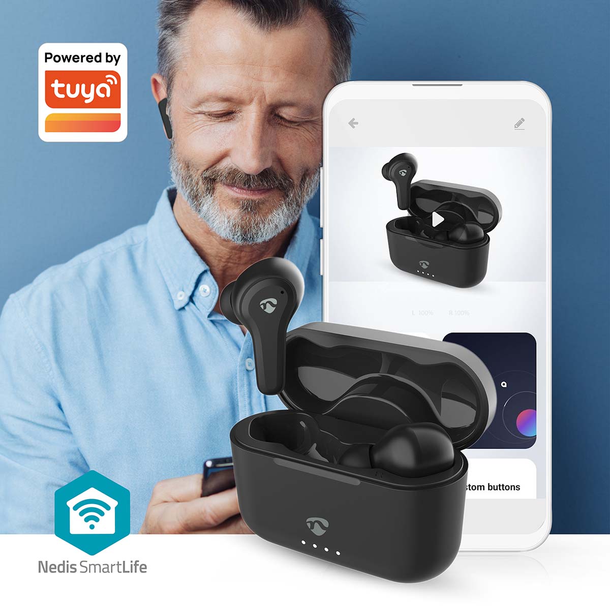 Vollständig drahtlose Kopfhörer | Hybrid (ENC + ANC) | Bluetooth® | max. Batteriespielzeit: 36 Std | Berührungssteuerung | Ladegehäuse | Kabelloses Ladegehäuse | Eingebautes Mikro | Stimmkontrolle | Schwarz