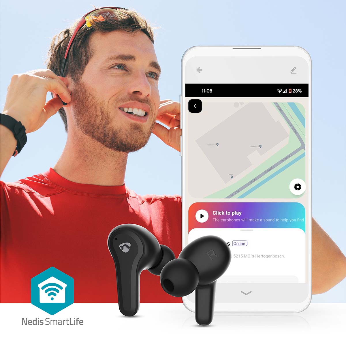 Vollständig drahtlose Kopfhörer | Hybrid (ENC + ANC) | Bluetooth® | max. Batteriespielzeit: 36 Std | Berührungssteuerung | Ladegehäuse | Kabelloses Ladegehäuse | Eingebautes Mikro | Stimmkontrolle | Schwarz