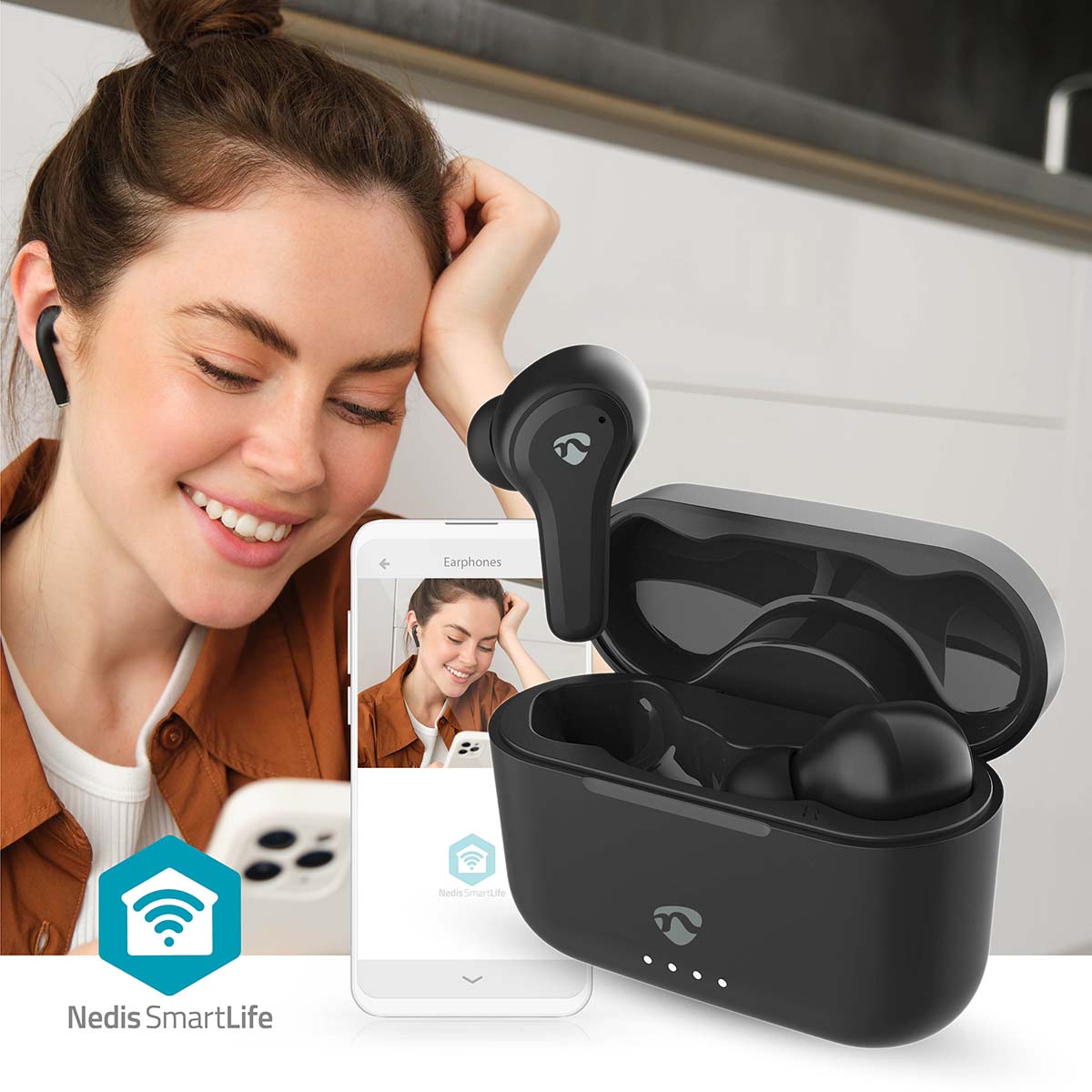 Vollständig drahtlose Kopfhörer | Hybrid (ENC + ANC) | Bluetooth® | max. Batteriespielzeit: 36 Std | Berührungssteuerung | Ladegehäuse | Kabelloses Ladegehäuse | Eingebautes Mikro | Stimmkontrolle | Schwarz