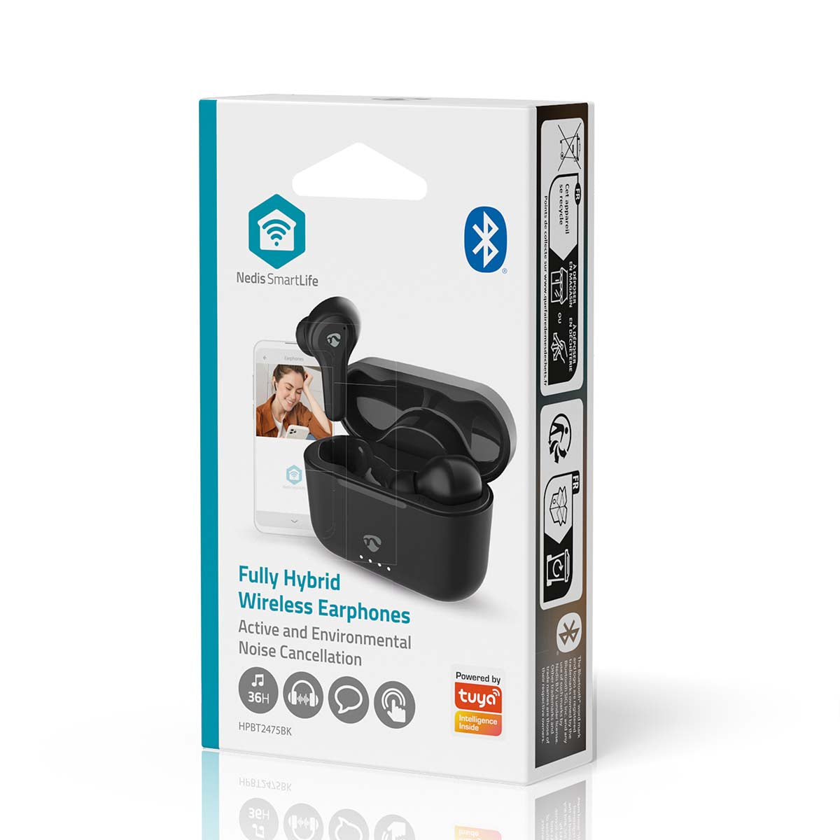 Vollständig drahtlose Kopfhörer | Hybrid (ENC + ANC) | Bluetooth® | max. Batteriespielzeit: 36 Std | Berührungssteuerung | Ladegehäuse | Kabelloses Ladegehäuse | Eingebautes Mikro | Stimmkontrolle | Schwarz