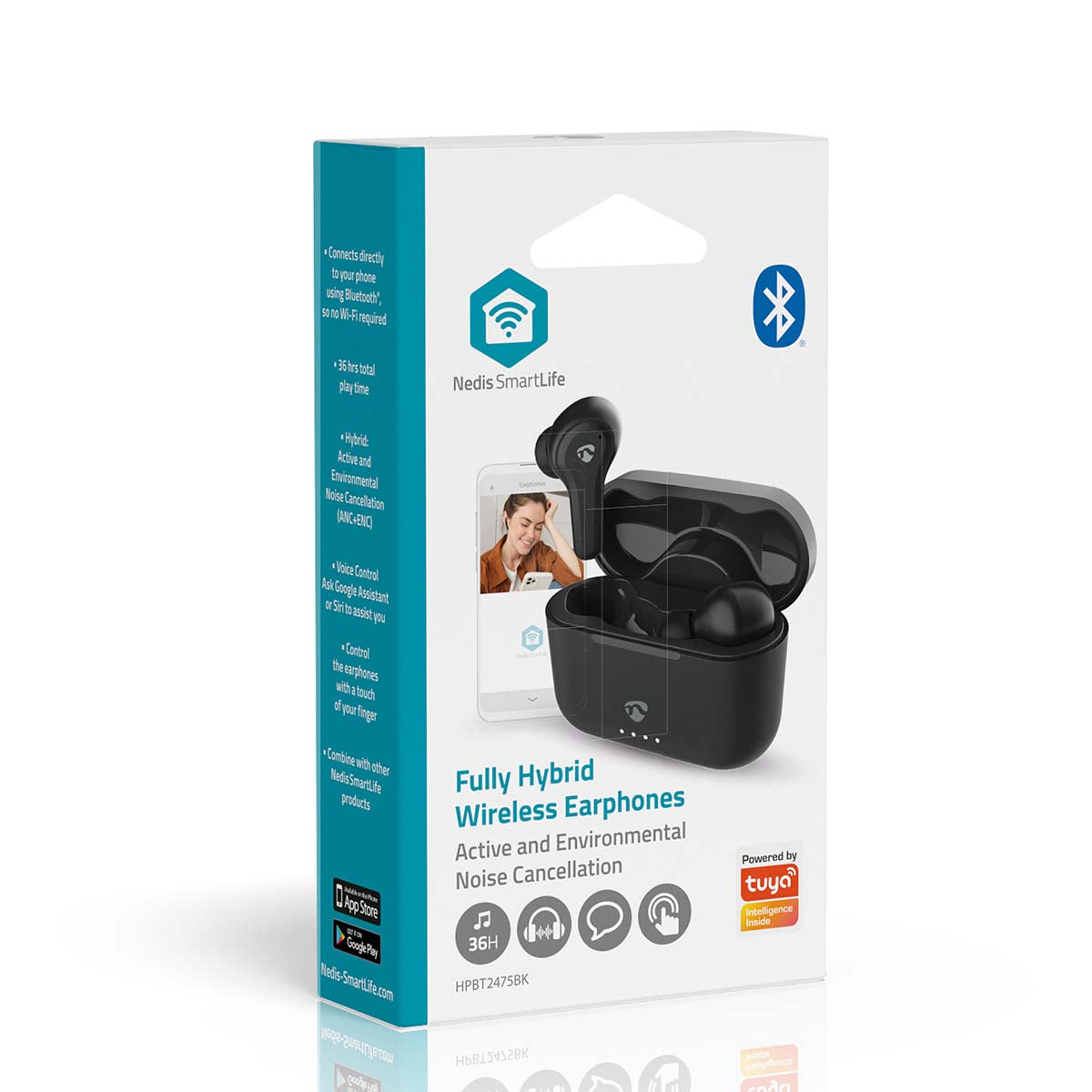 Vollständig drahtlose Kopfhörer | Hybrid (ENC + ANC) | Bluetooth® | max. Batteriespielzeit: 36 Std | Berührungssteuerung | Ladegehäuse | Kabelloses Ladegehäuse | Eingebautes Mikro | Stimmkontrolle | Schwarz
