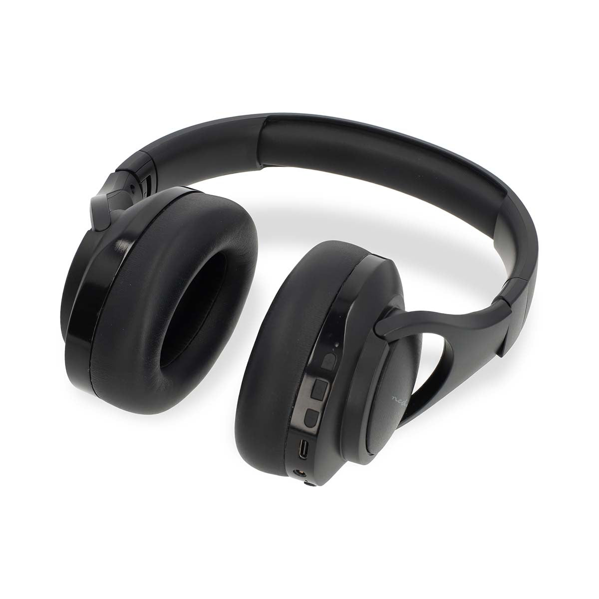 Drahtlose Over-Ear-Kopfhörer | max. Batteriespielzeit: 28 Std | Eingebautes Mikro | Drücken Sie Strg | Hybrid (ENC + ANC) | Stimmkontrolle | Lautstärke-Regler | Schwarz