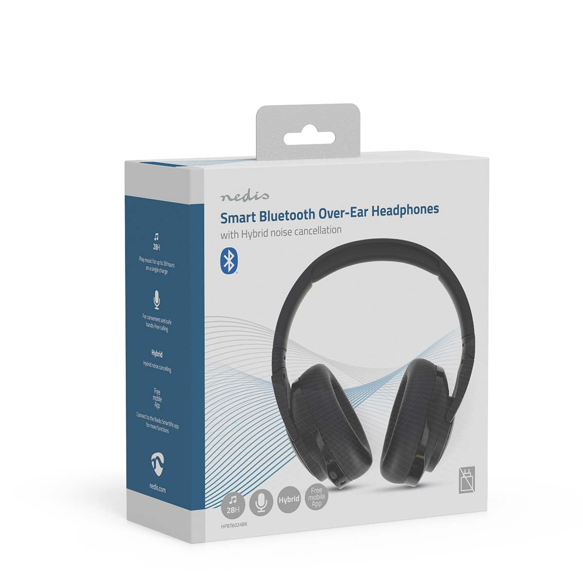 Drahtlose Over-Ear-Kopfhörer | max. Batteriespielzeit: 28 Std | Eingebautes Mikro | Drücken Sie Strg | Hybrid (ENC + ANC) | Stimmkontrolle | Lautstärke-Regler | Schwarz