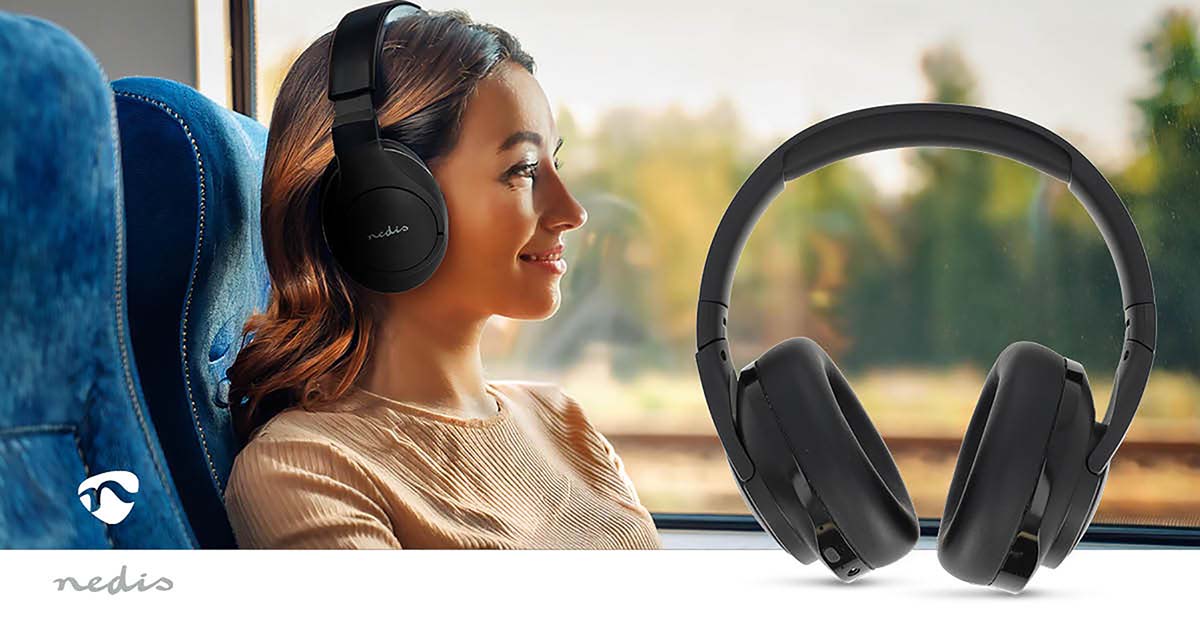 Drahtlose Over-Ear-Kopfhörer | max. Batteriespielzeit: 28 Std | Eingebautes Mikro | Drücken Sie Strg | Hybrid (ENC + ANC) | Stimmkontrolle | Lautstärke-Regler | Schwarz