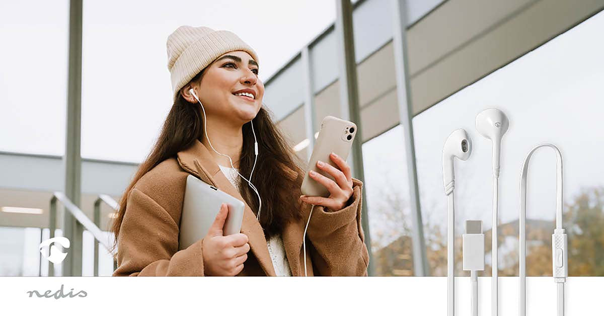 Kopfhörer mit Kabel | USB-C™ | Kabellänge: 1.20 m | Eingebautes Mikro | Lautstärke-Regler | Weiss