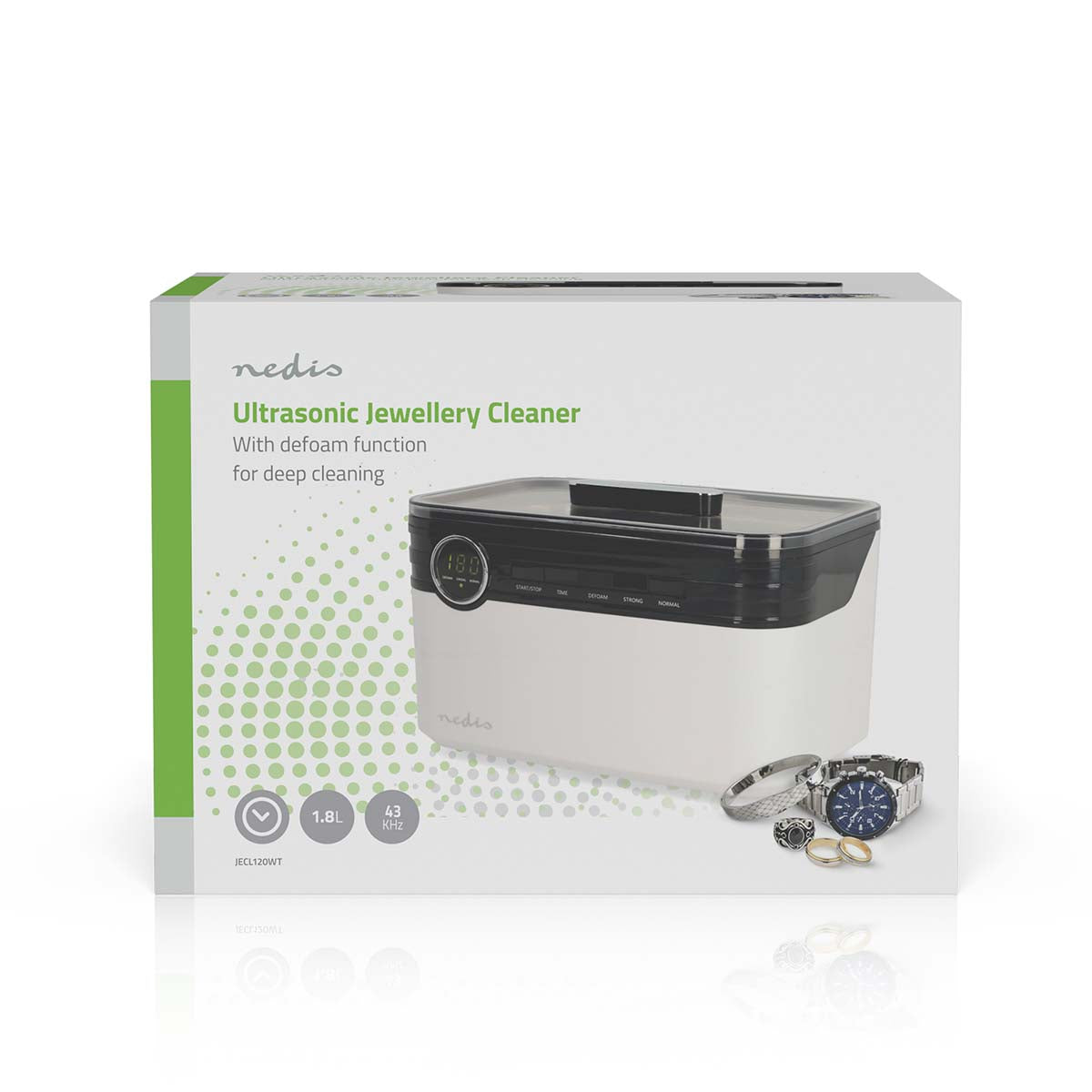 Ultraschall-Schmuck-Reiniger | Netzstromversorgung | 220 - 240 V AC 50/60 Hz | Euro / Typ-C (CEE 7/16) | Weiss | Kunststoff