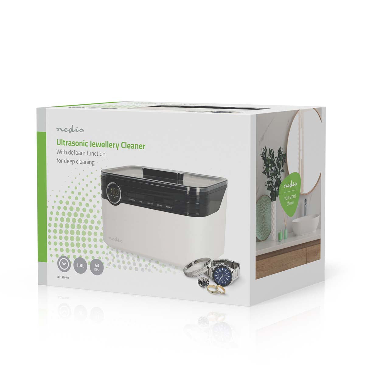 Ultraschall-Schmuck-Reiniger | Netzstromversorgung | 220 - 240 V AC 50/60 Hz | Euro / Typ-C (CEE 7/16) | Weiss | Kunststoff